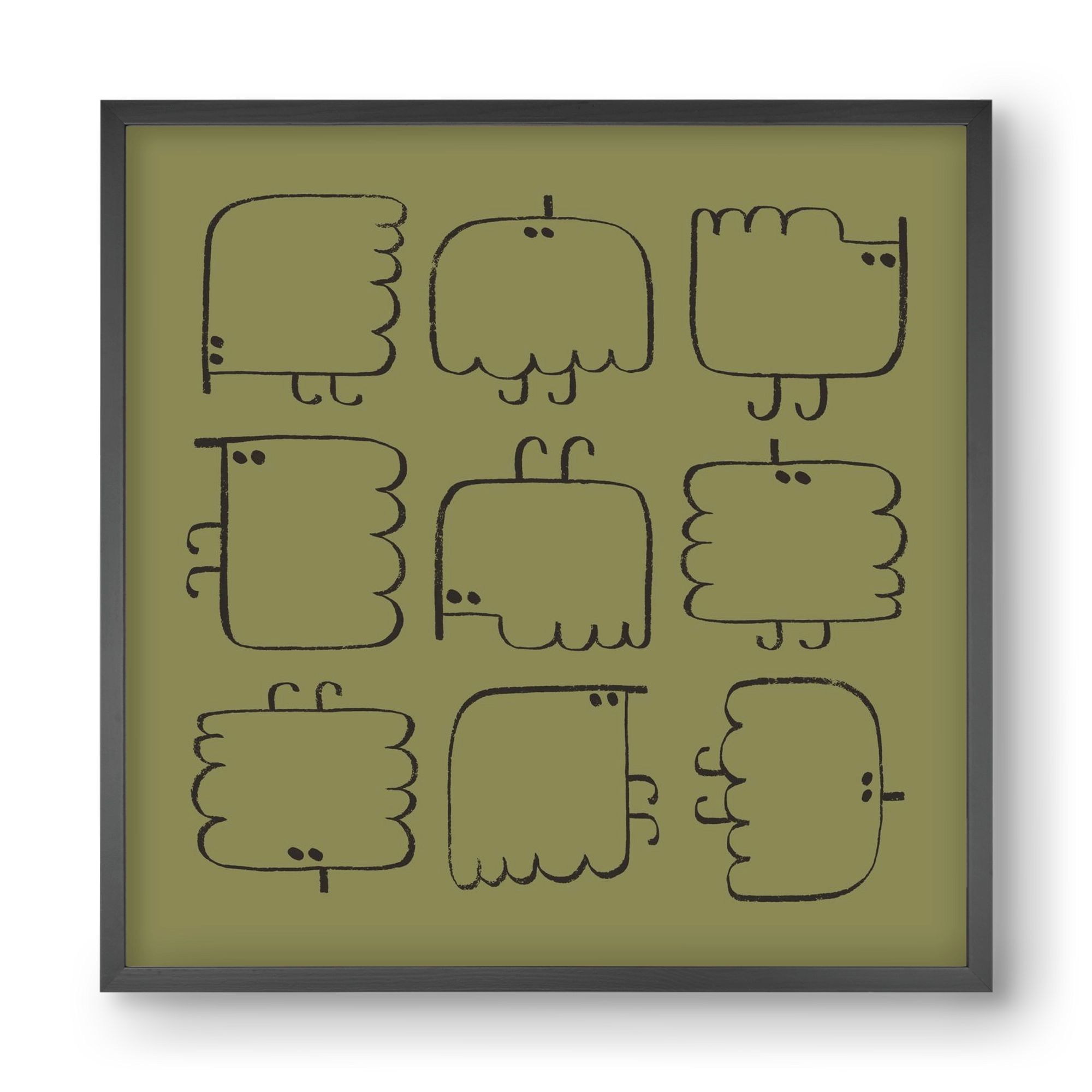 Funny Bird (dark green), 40x40 cm (40x40 cm), Fekete keret
