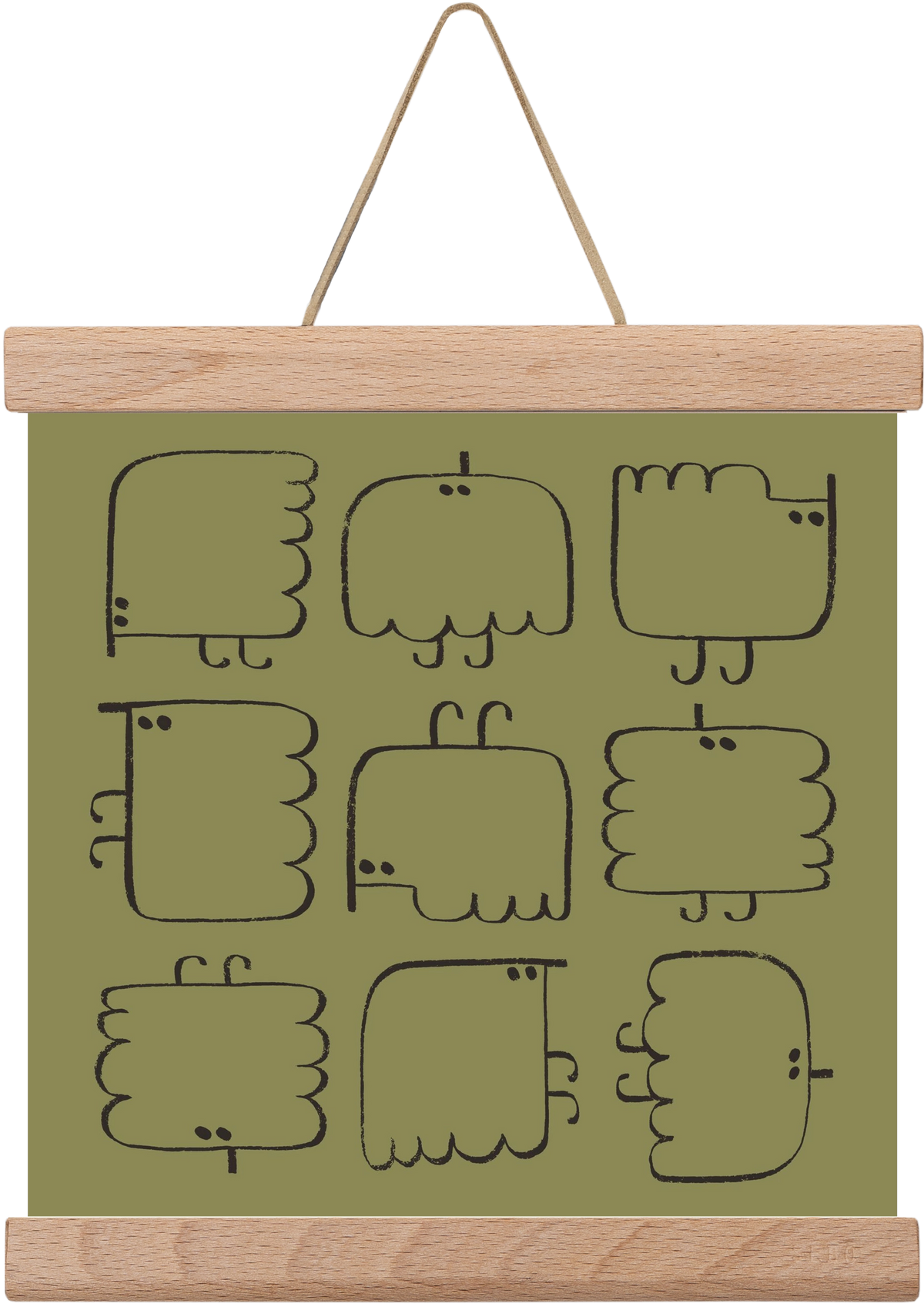 Funny Bird (dark green), 20x20 cm (20x20 cm), Tölgy akasztó