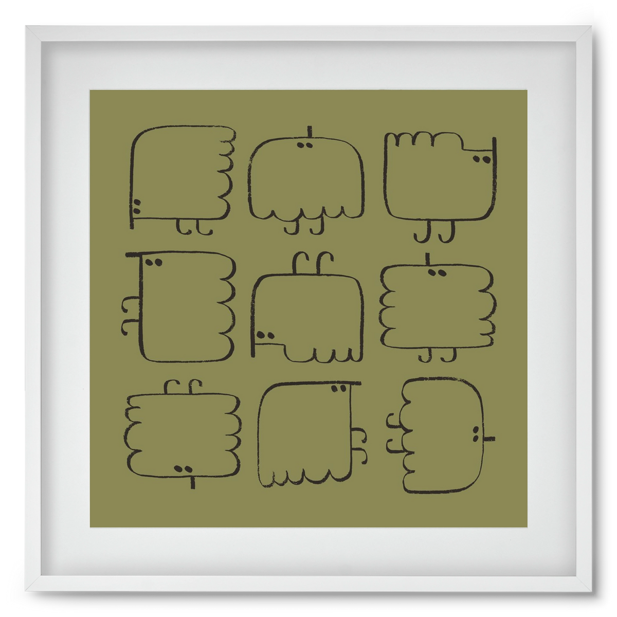 Funny Bird (dark green), 50x50 cm (40x40 cm), Fehér keret, paszpartuval