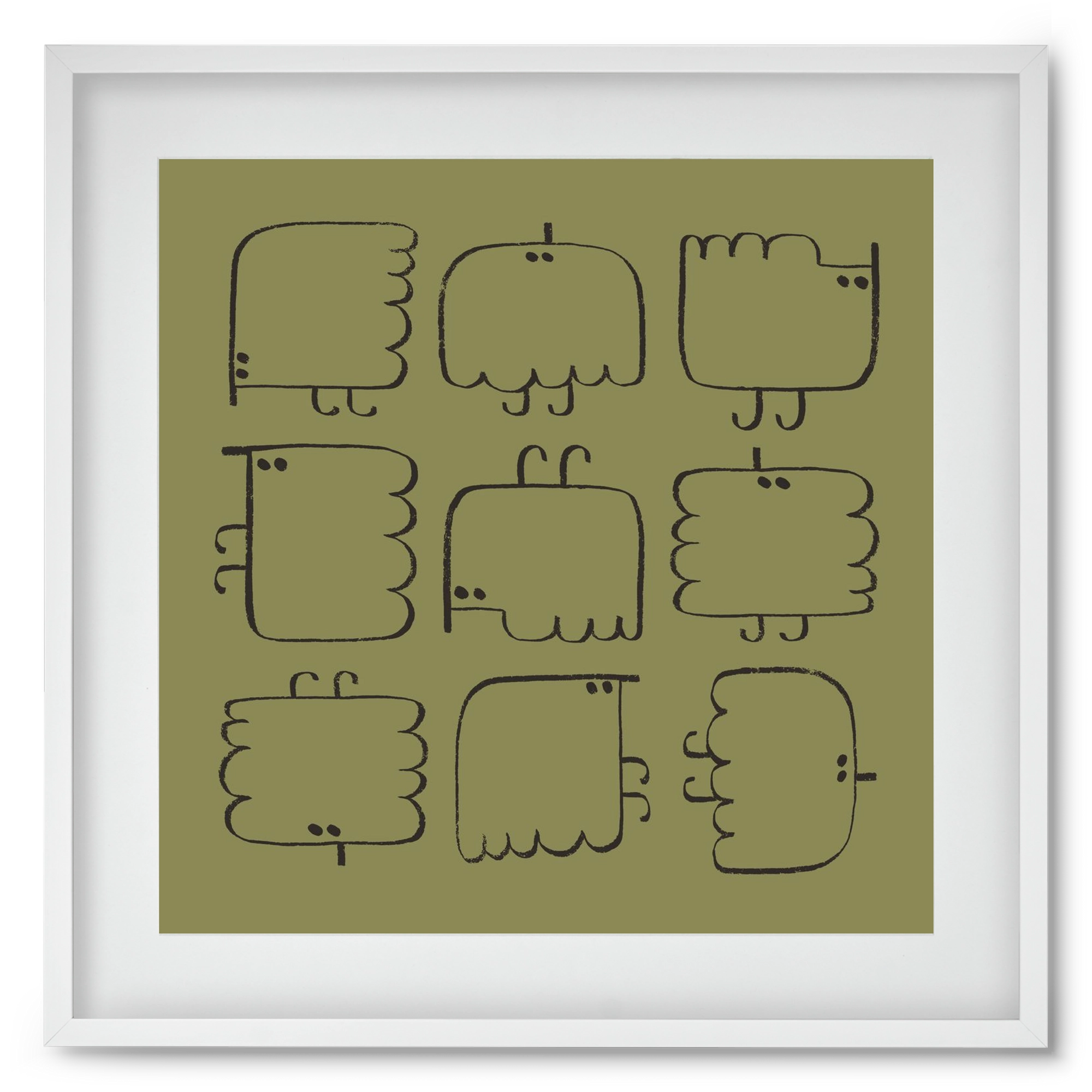 Funny Bird (dark green), 50x50 cm (40x40 cm), Fehér keret, paszpartuval