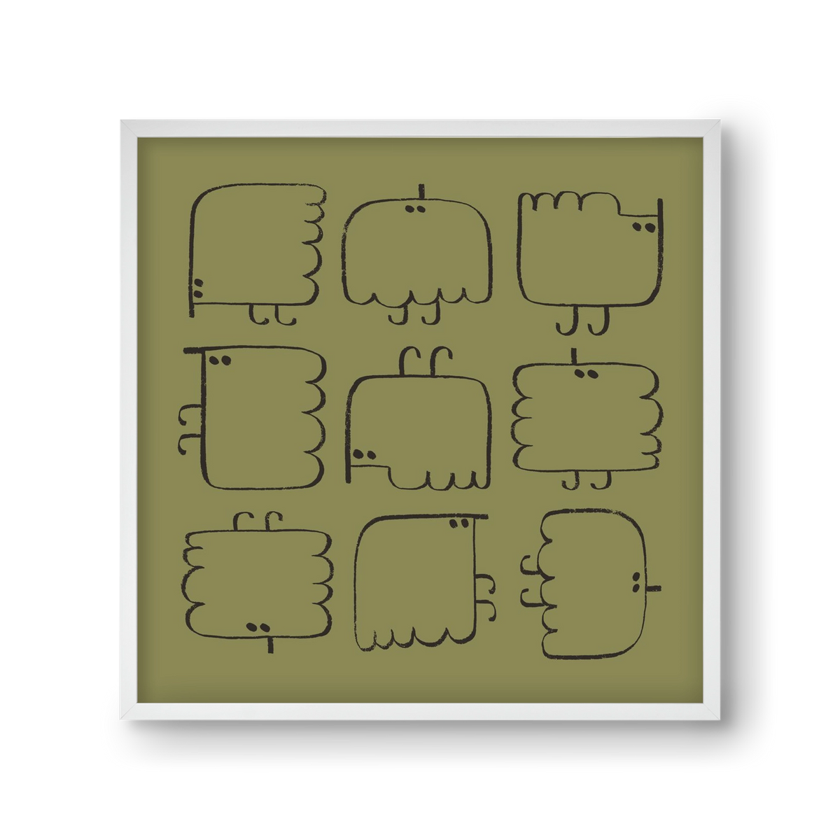 Funny Bird (dark green), 30x30 cm (30x30 cm), Fehér keret