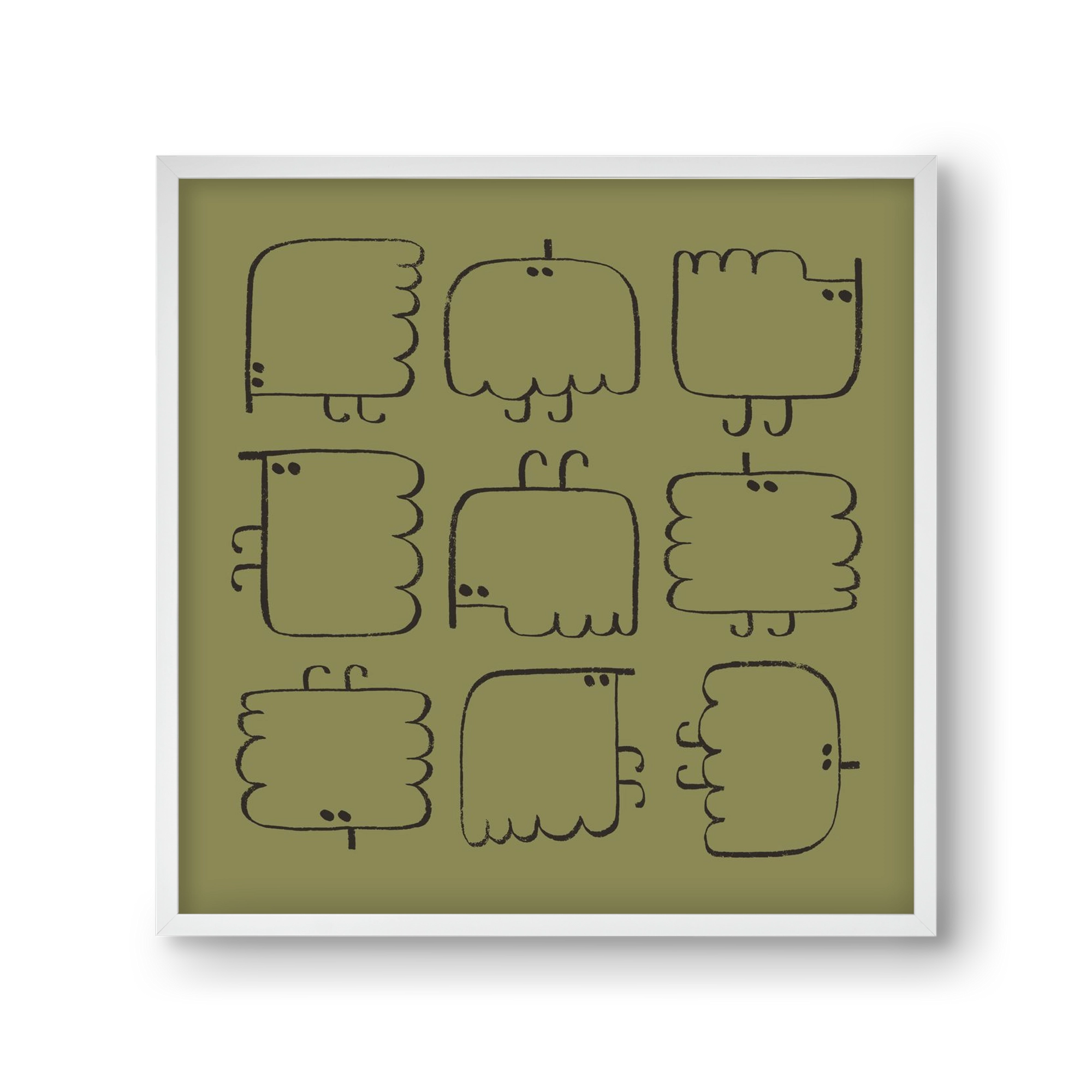 Funny Bird (dark green), 30x30 cm (30x30 cm), Fehér keret