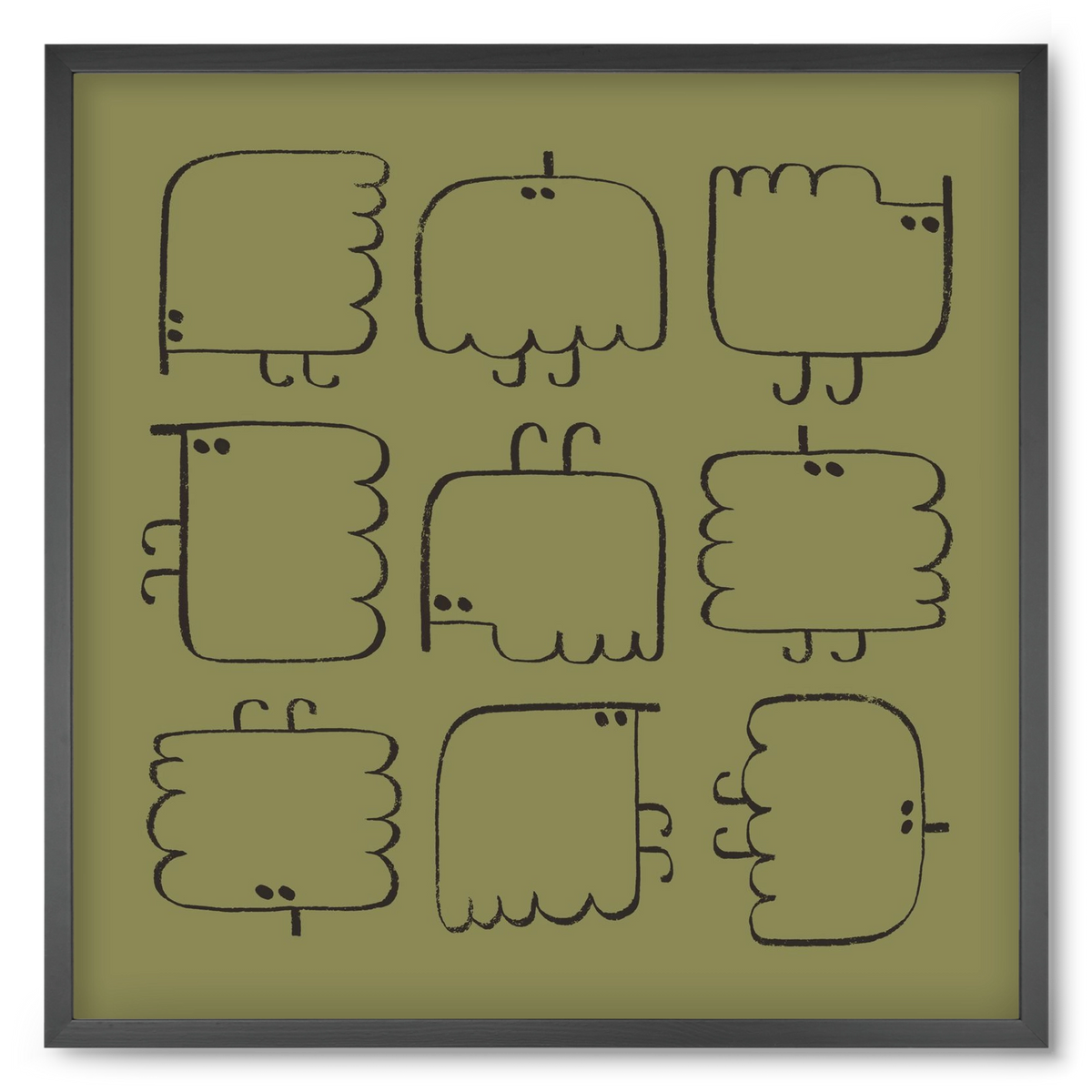 Funny Bird (dark green), 50x50 cm (50x50 cm), Fekete keret