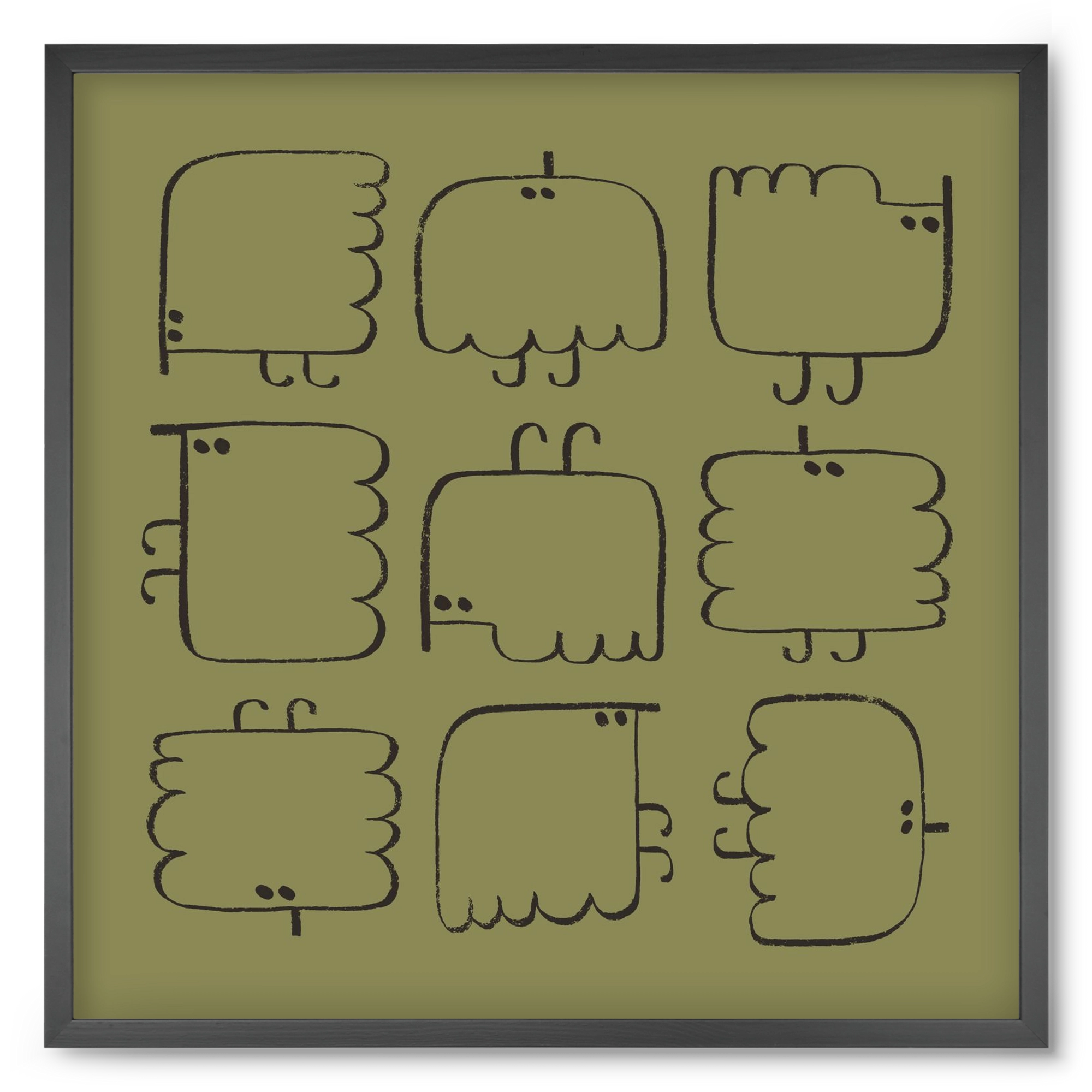Funny Bird (dark green), 50x50 cm (50x50 cm), Fekete keret