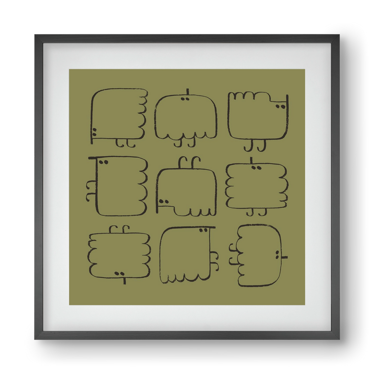 Funny Bird (dark green), 40x40 cm (30x30 cm), Fekete keret, paszpartuval