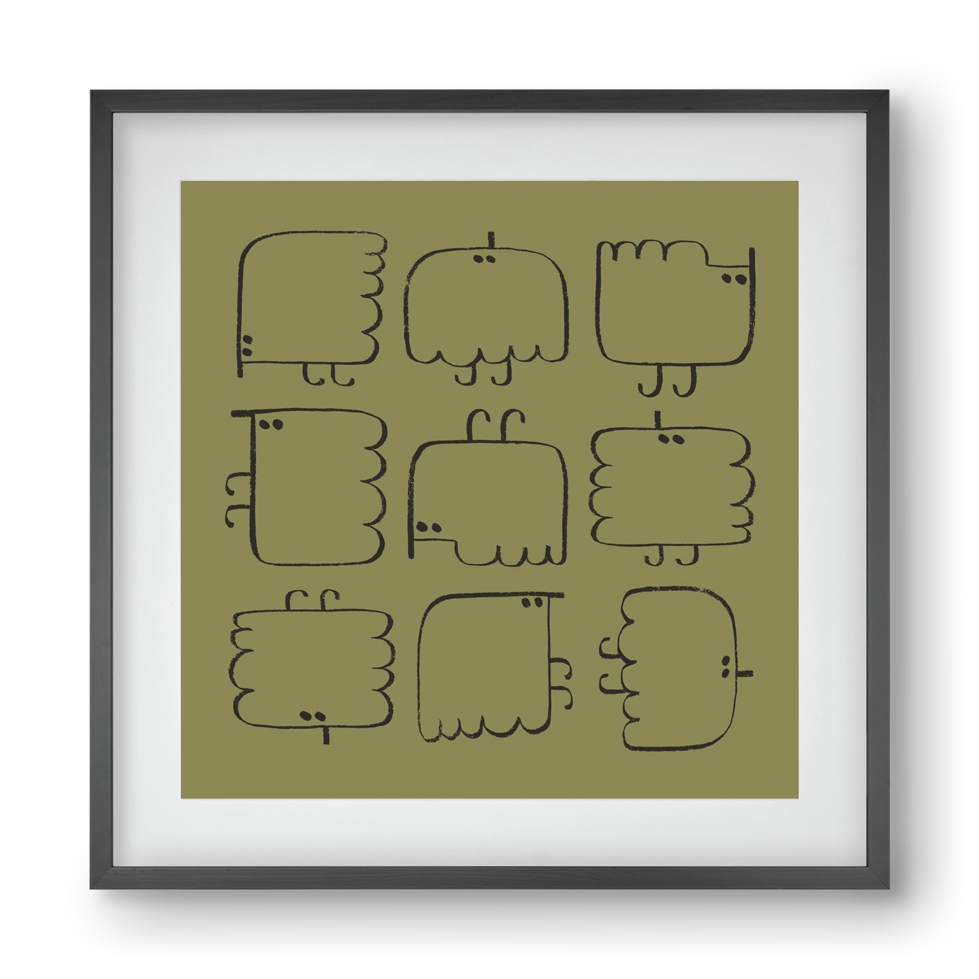 Funny Bird (dark green), 40x40 cm (30x30 cm), Fekete keret, paszpartuval