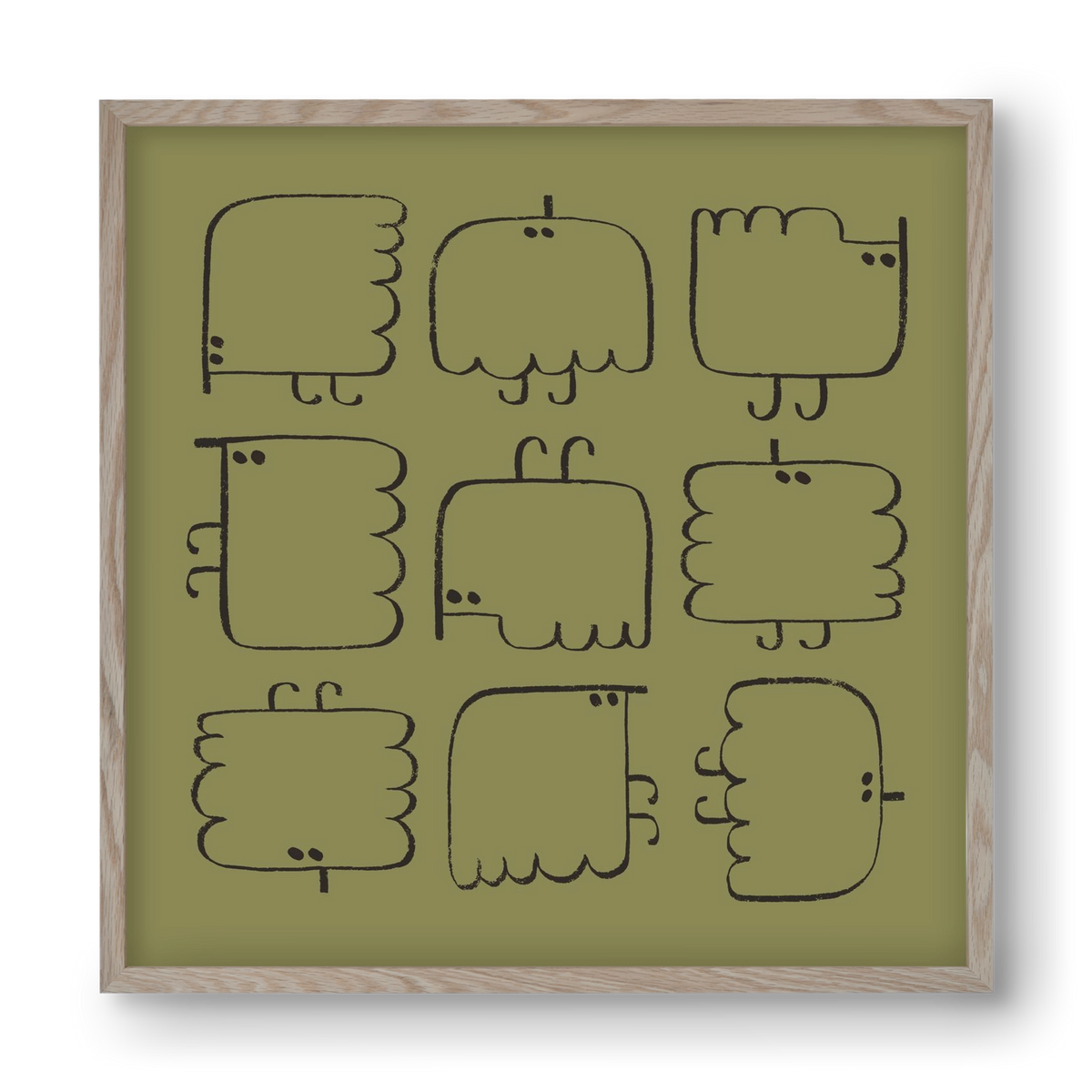 Funny Bird (dark green), 40x40 cm (40x40 cm), Tölgy keret