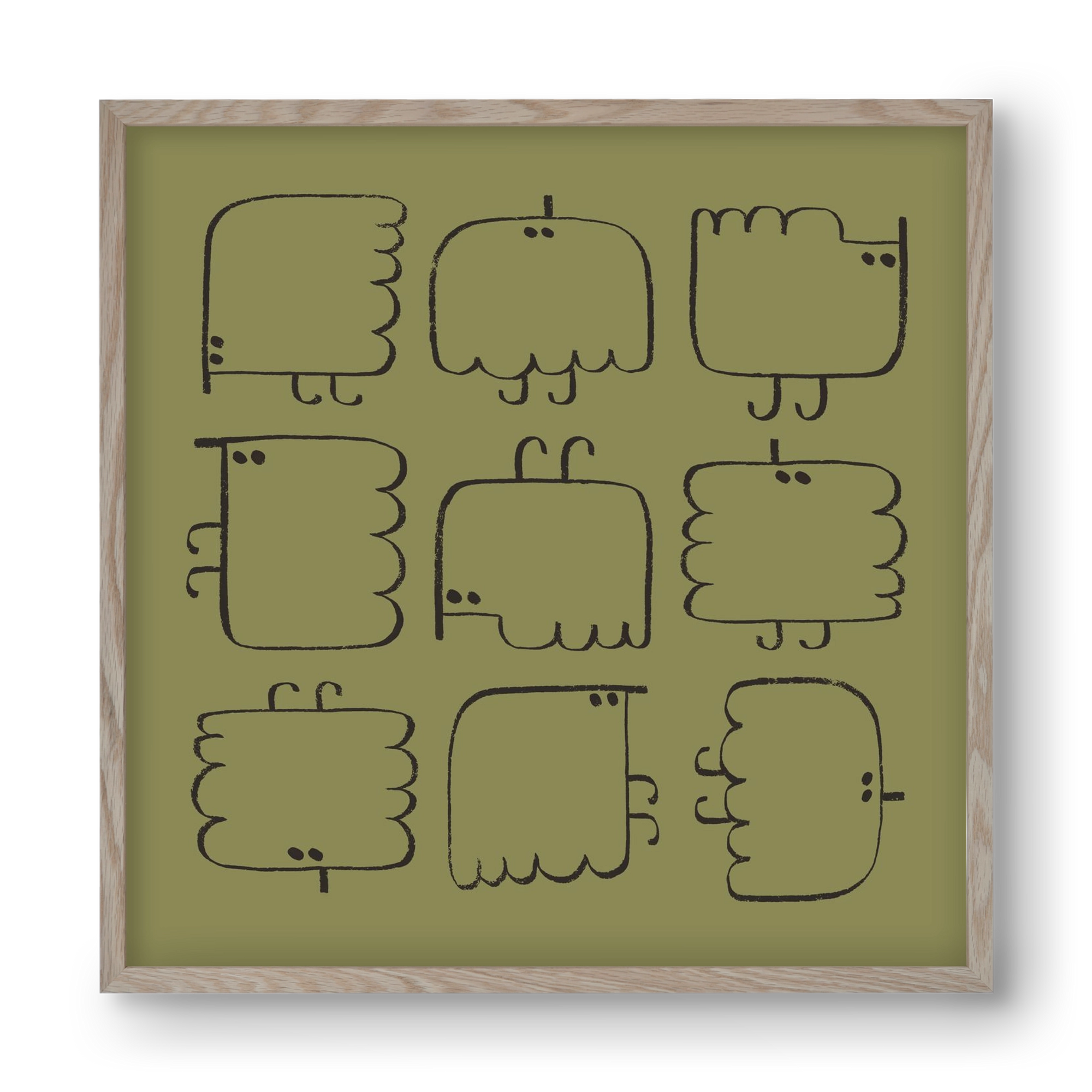 Funny Bird (dark green), 40x40 cm (40x40 cm), Tölgy keret