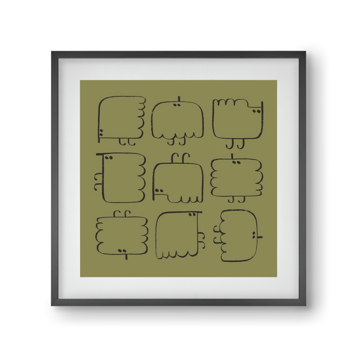 Funny Bird (dark green), 30x30 cm (20x20 cm), Fekete keret, paszpartuval