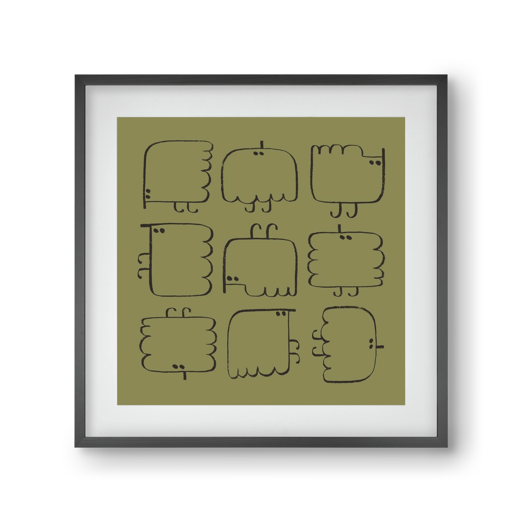 Funny Bird (dark green), 30x30 cm (20x20 cm), Fekete keret, paszpartuval