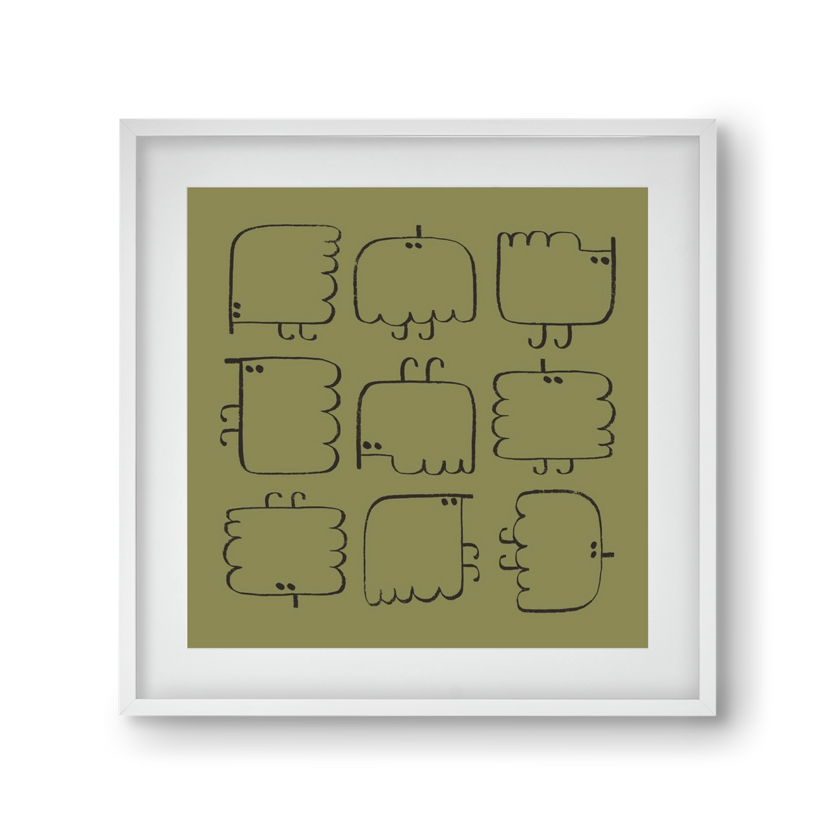 Funny Bird (dark green), 30x30 cm (20x20 cm), Fehér keret, paszpartuval