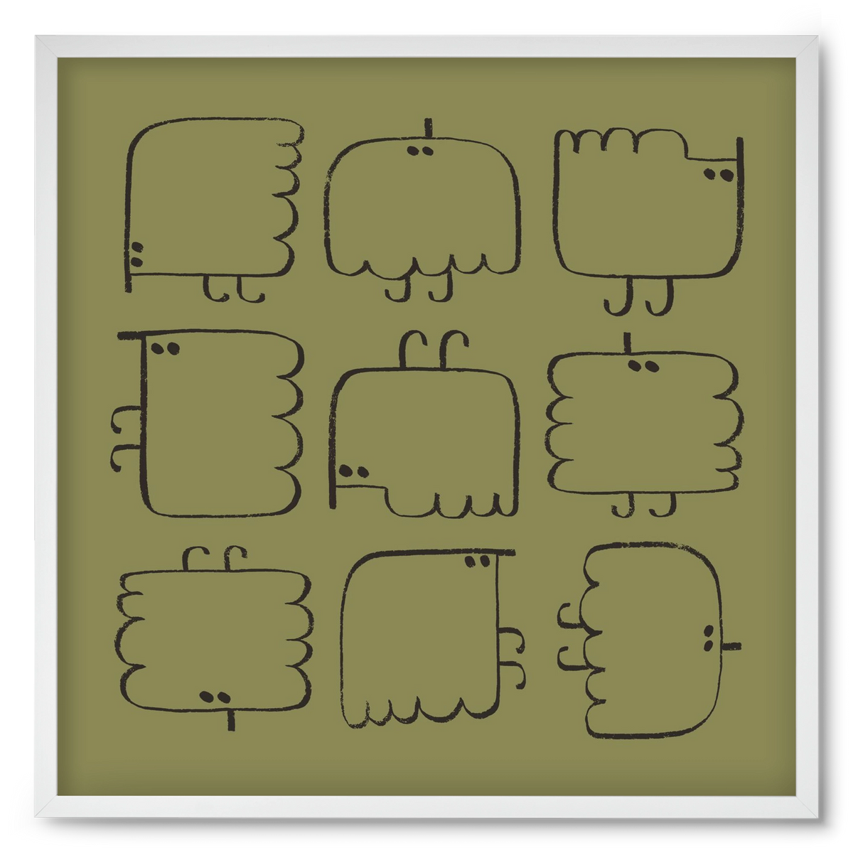 Funny Bird (dark green), 50x50 cm (50x50 cm), Fehér keret