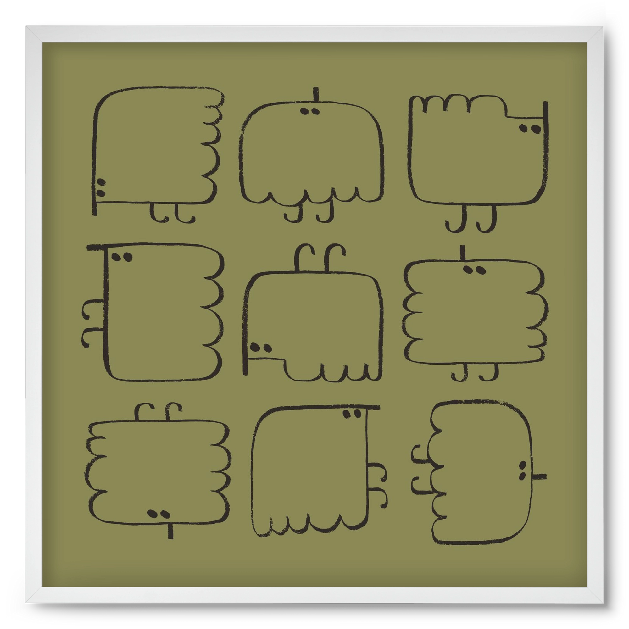 Funny Bird (dark green), 50x50 cm (50x50 cm), Fehér keret