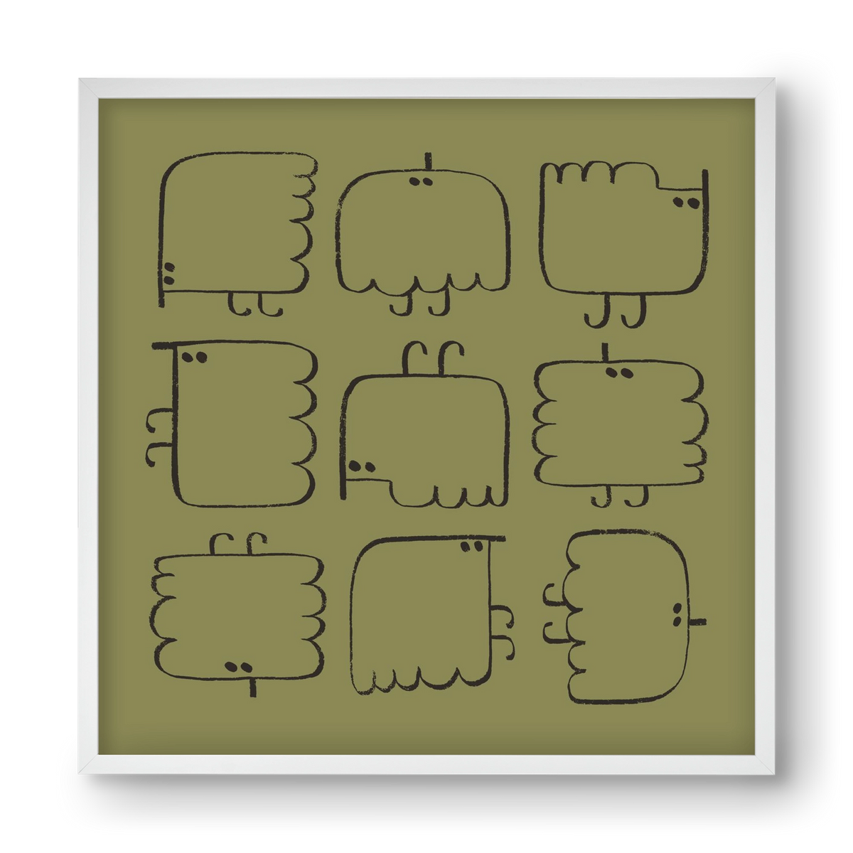 Funny Bird (dark green), 40x40 cm (40x40 cm), Fehér keret