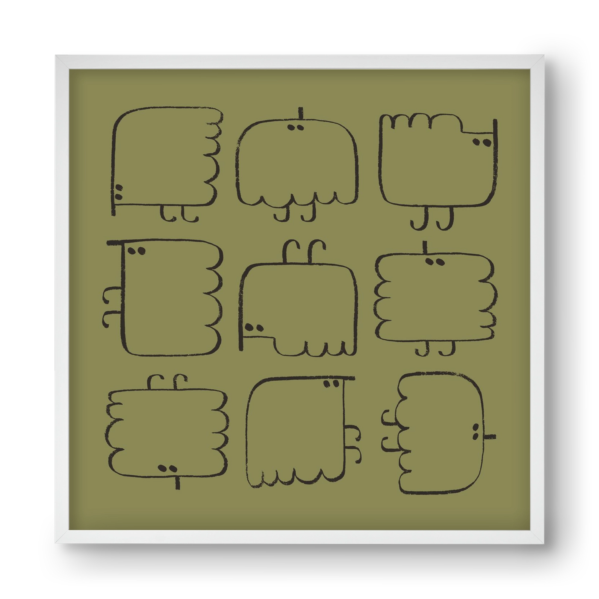 Funny Bird (dark green), 40x40 cm (40x40 cm), Fehér keret
