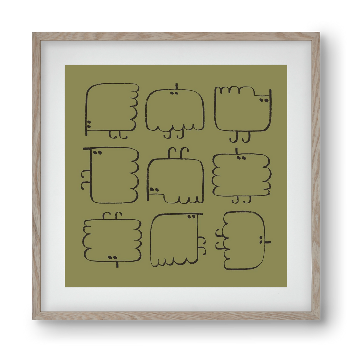 Funny Bird (dark green), 40x40 cm (30x30 cm), Tölgy keret, paszpartuval