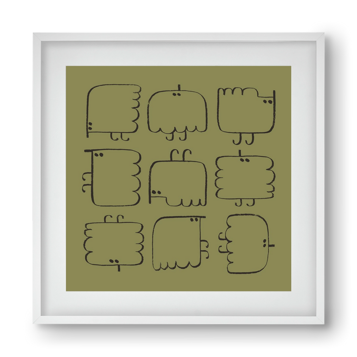 Funny Bird (dark green), 40x40 cm (30x30 cm), Fehér keret, paszpartuval