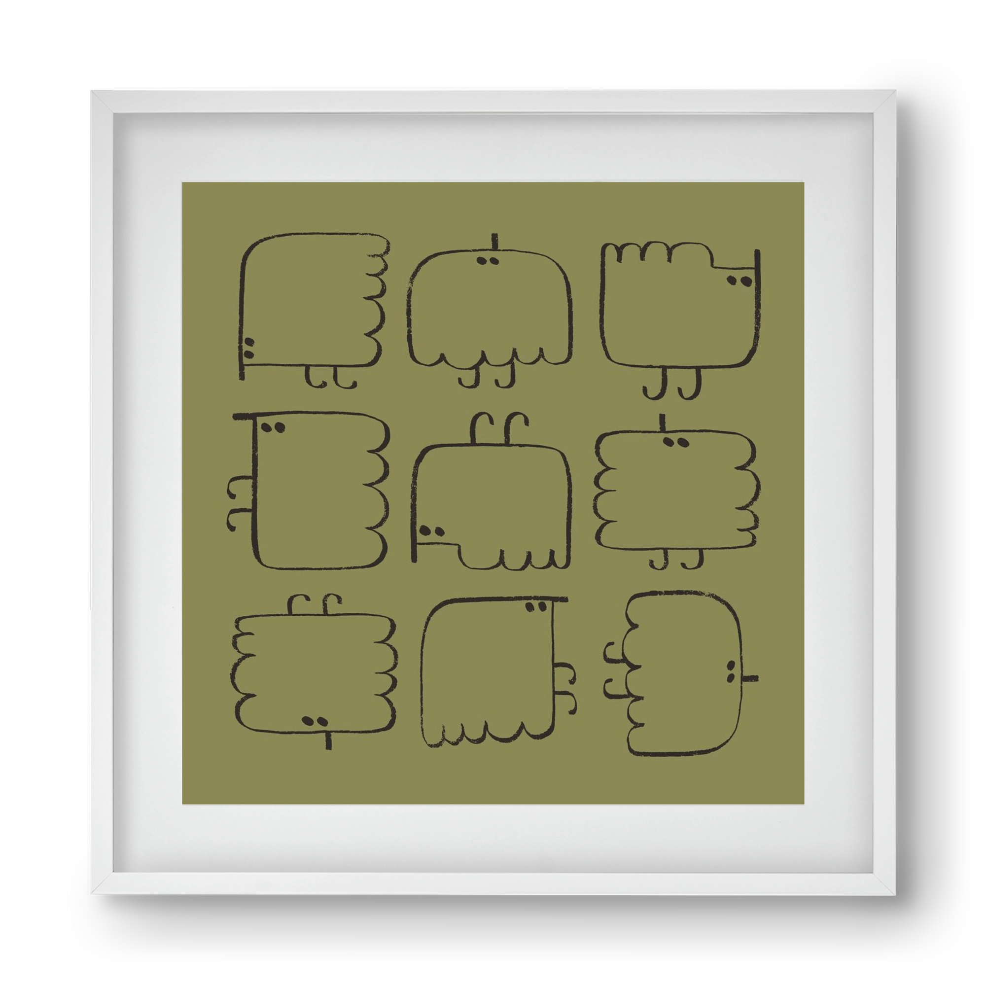 Funny Bird (dark green), 40x40 cm (30x30 cm), Fehér keret, paszpartuval
