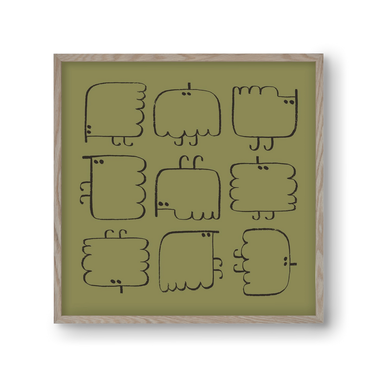 Funny Bird (dark green), 30x30 cm (30x30 cm), Tölgy keret