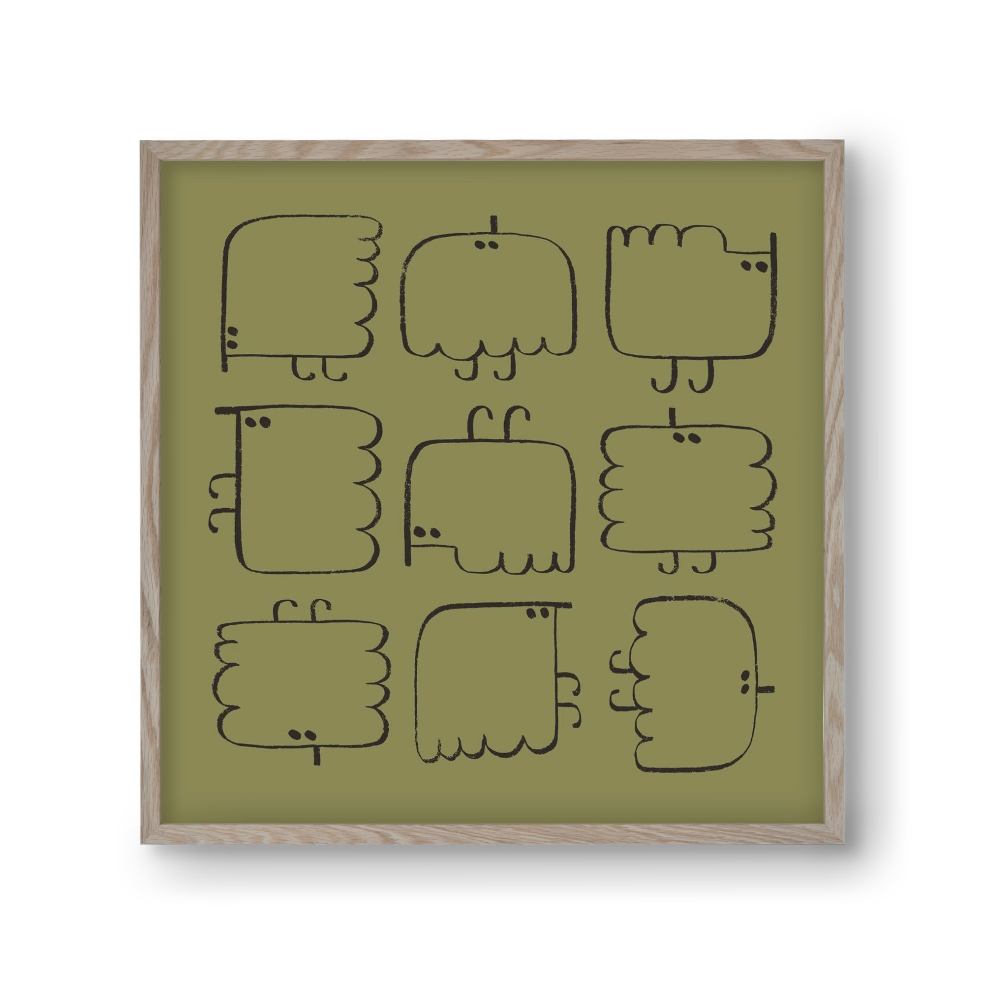 Funny Bird (dark green), 30x30 cm (30x30 cm), Tölgy keret