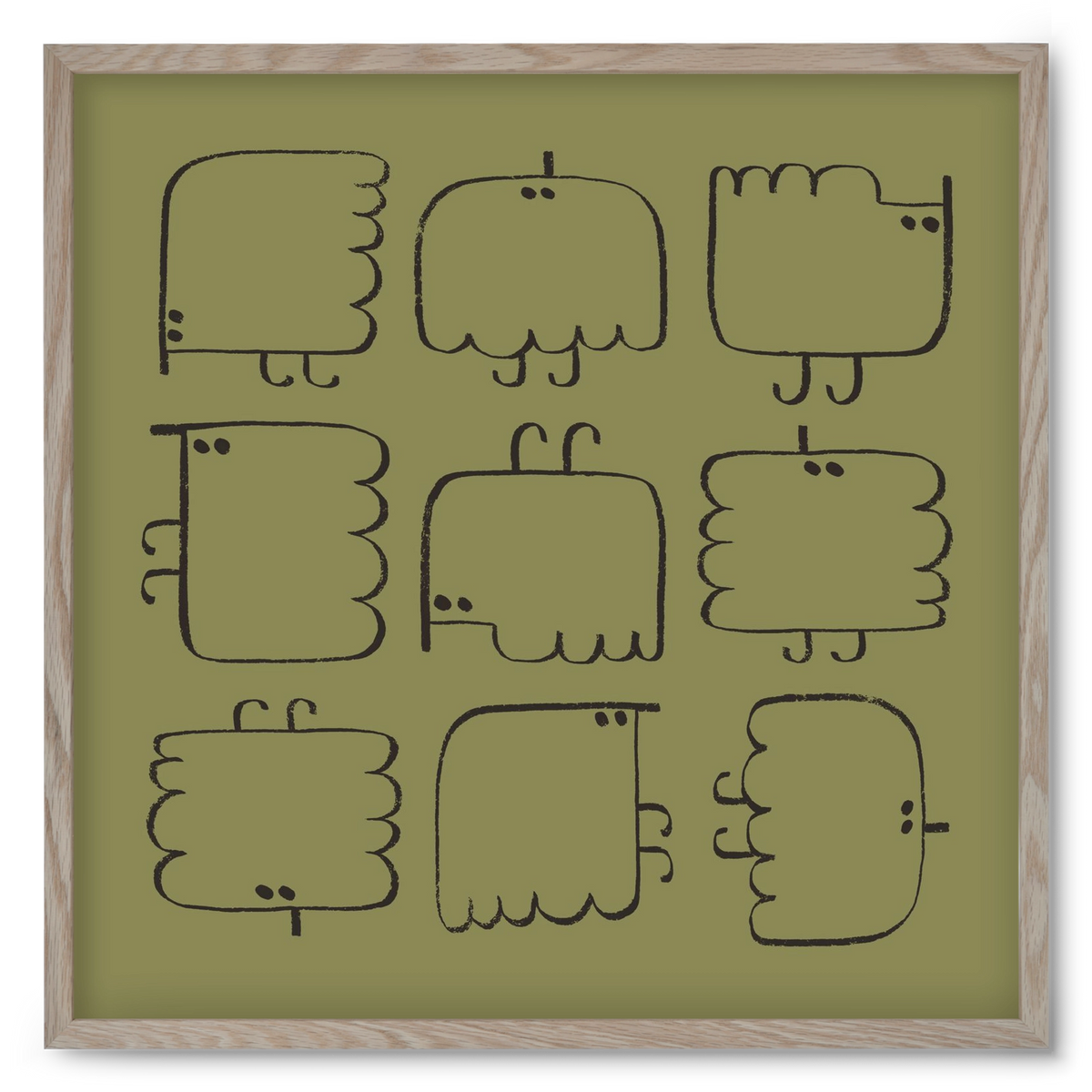 Funny Bird (dark green), 50x50 cm (50x50 cm), Tölgy keret