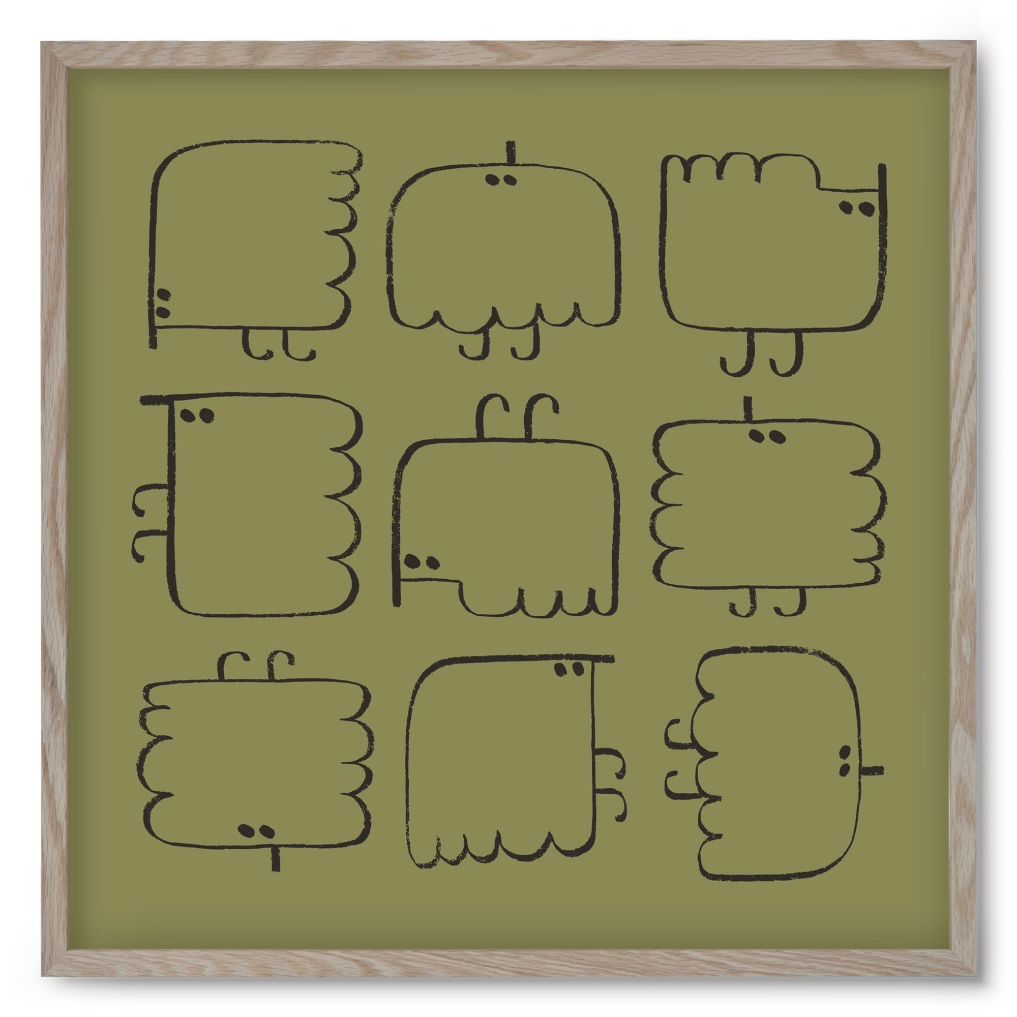 Funny Bird (dark green), 50x50 cm (50x50 cm), Tölgy keret