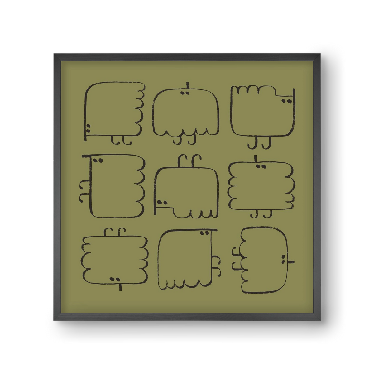 Funny Bird (dark green), 30x30 cm (30x30 cm), Fekete keret