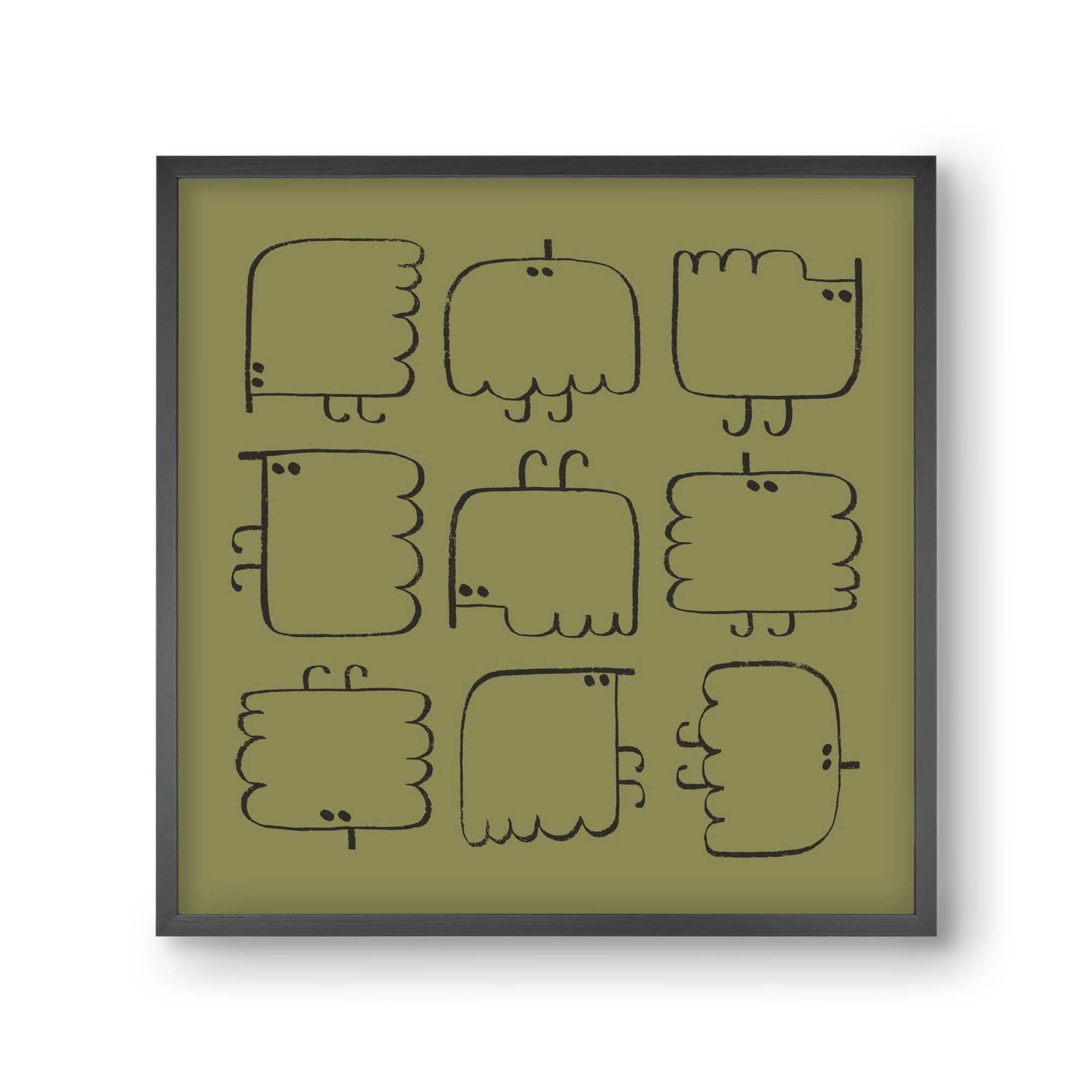 Funny Bird (dark green), 30x30 cm (30x30 cm), Fekete keret