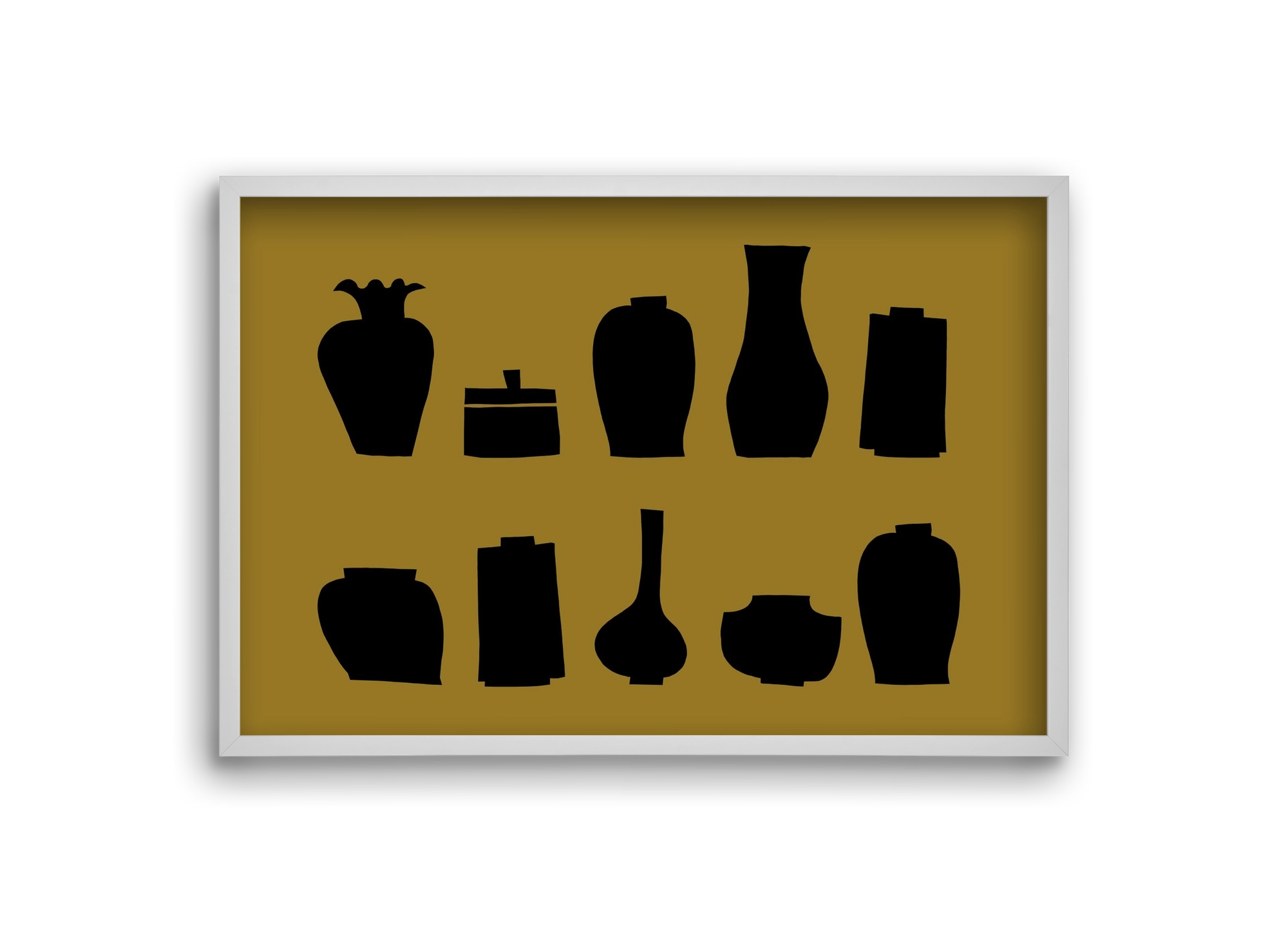 Vases line (ochre), 30x20 cm (30x20 cm), Fehér keret