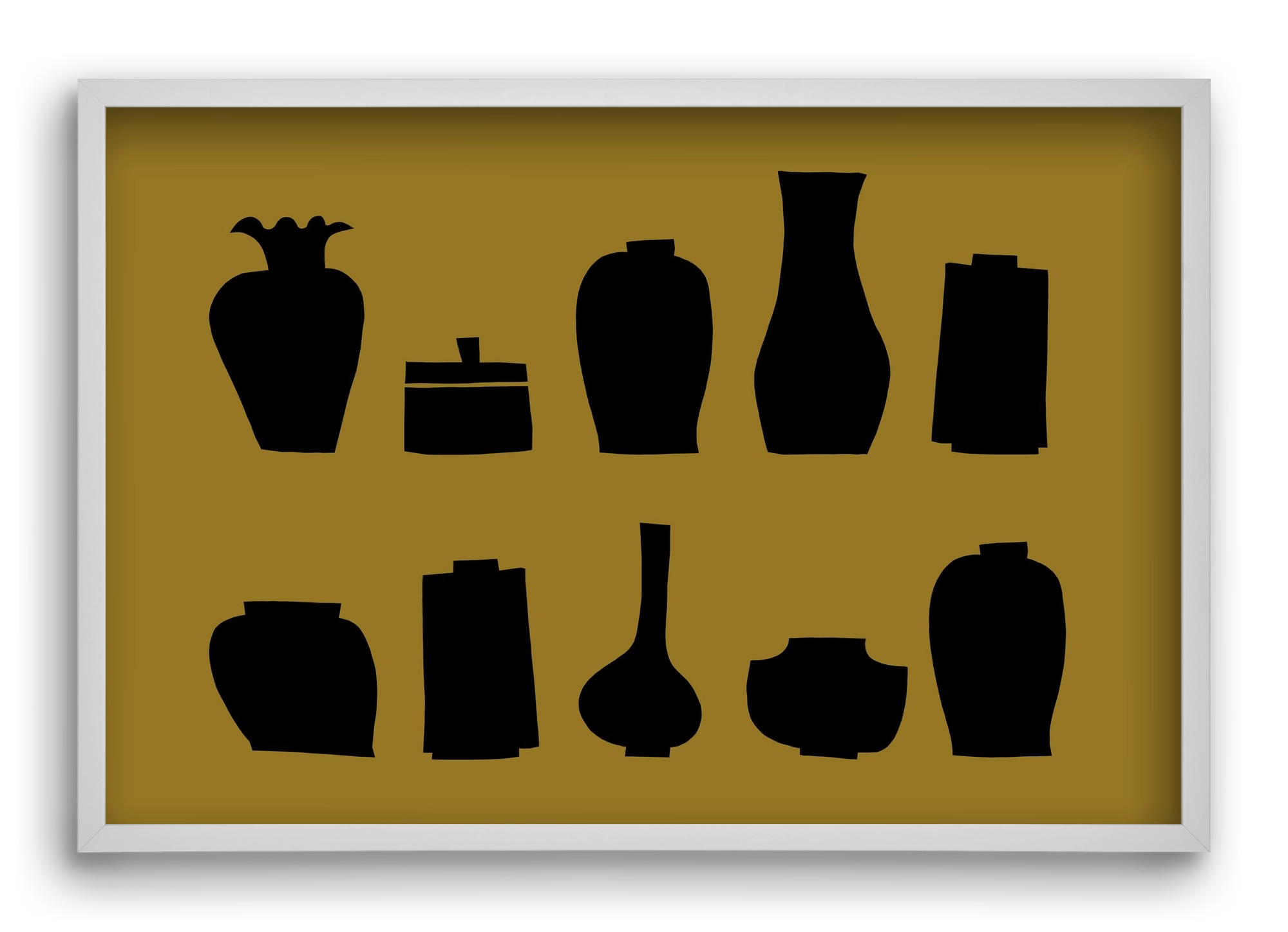 Vases line (ochre), 60x40 cm (60x40 cm), Fehér keret