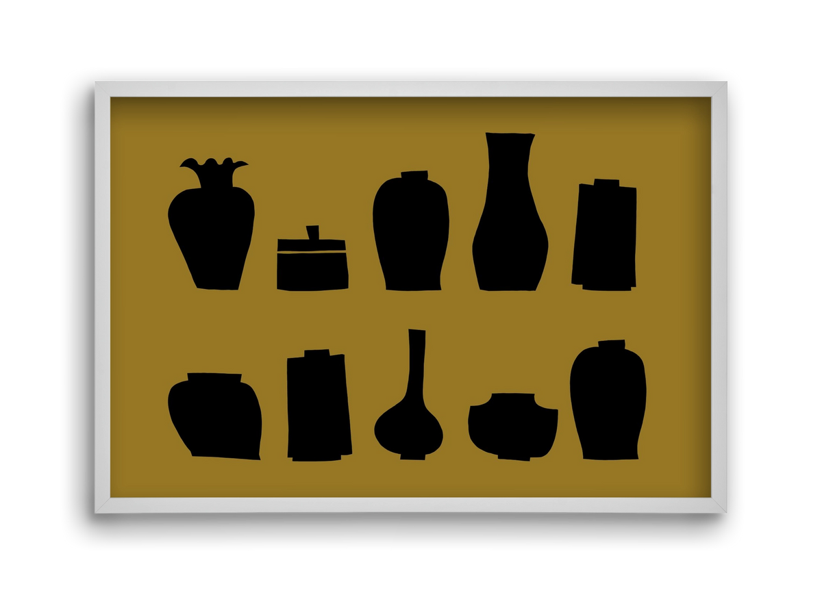 Vases line (ochre), 45x30 cm (45x30 cm), Fehér keret