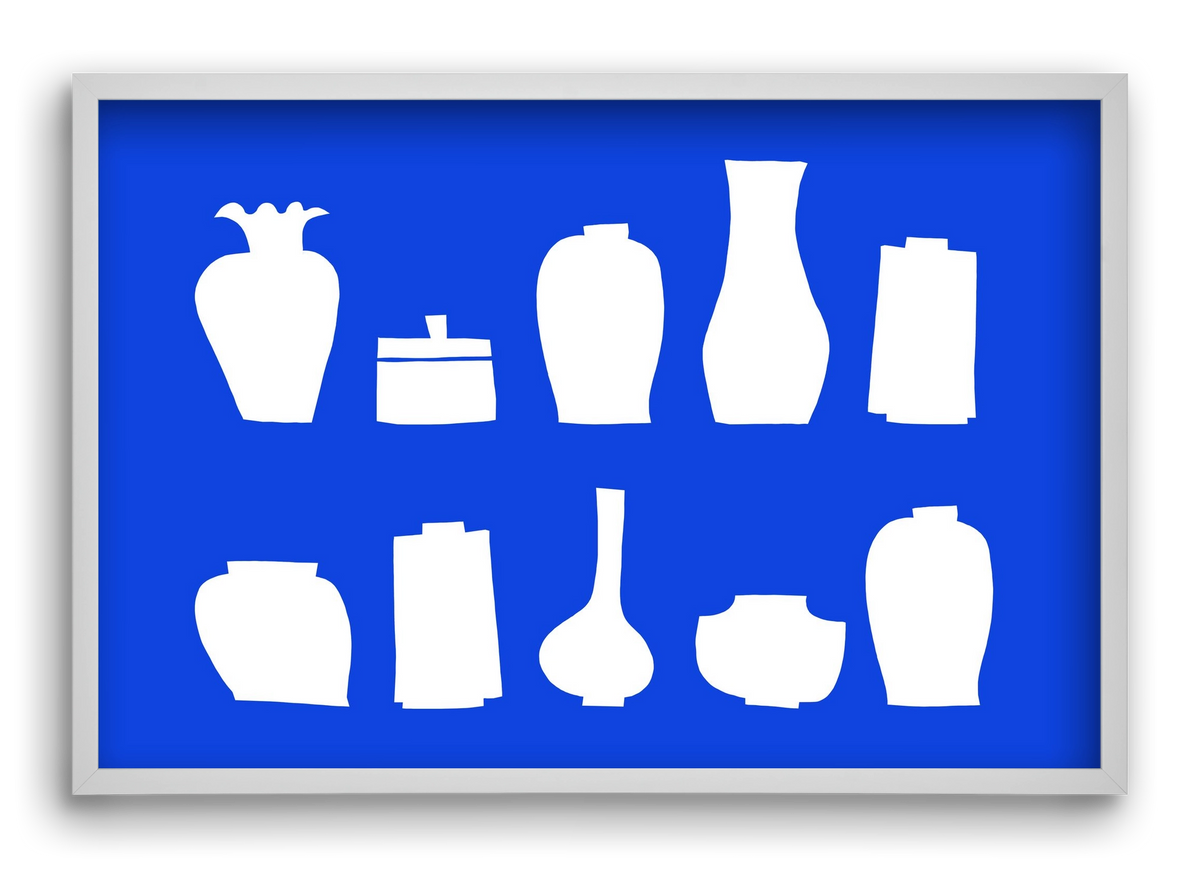 Vases line (blue), 60x40 cm (60x40 cm), Fehér keret
