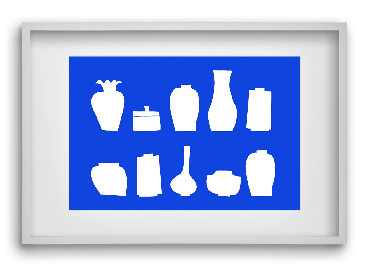 Vases line (blue), 60x40 cm (45x30 cm), Fehér keret, paszpartuval