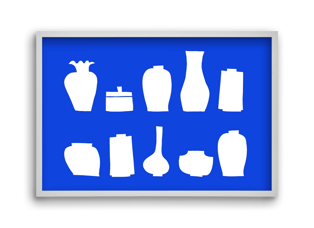 Vases line (blue), 45x30 cm (45x30 cm), Fehér keret