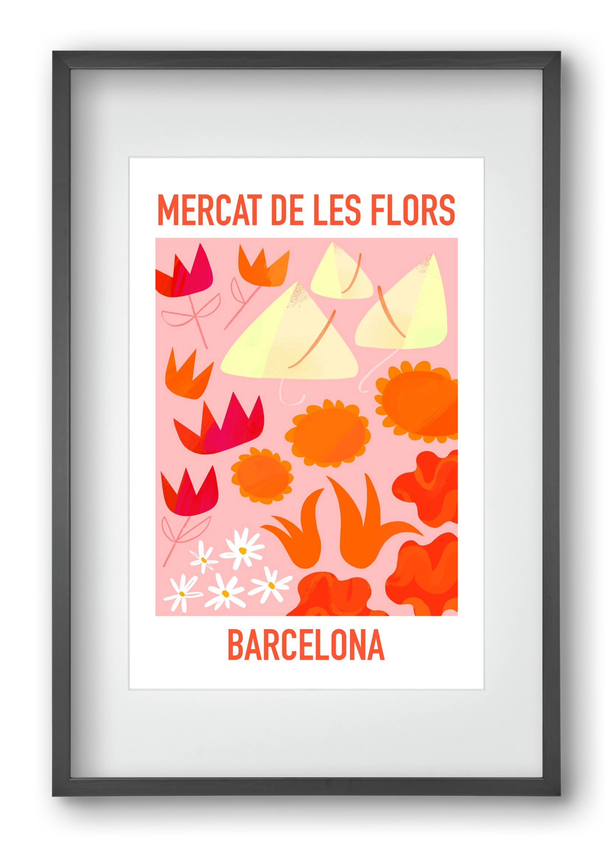 Flower Market Barcelona, 40x60 cm (30x45 cm), Fekete keret, paszpartuval