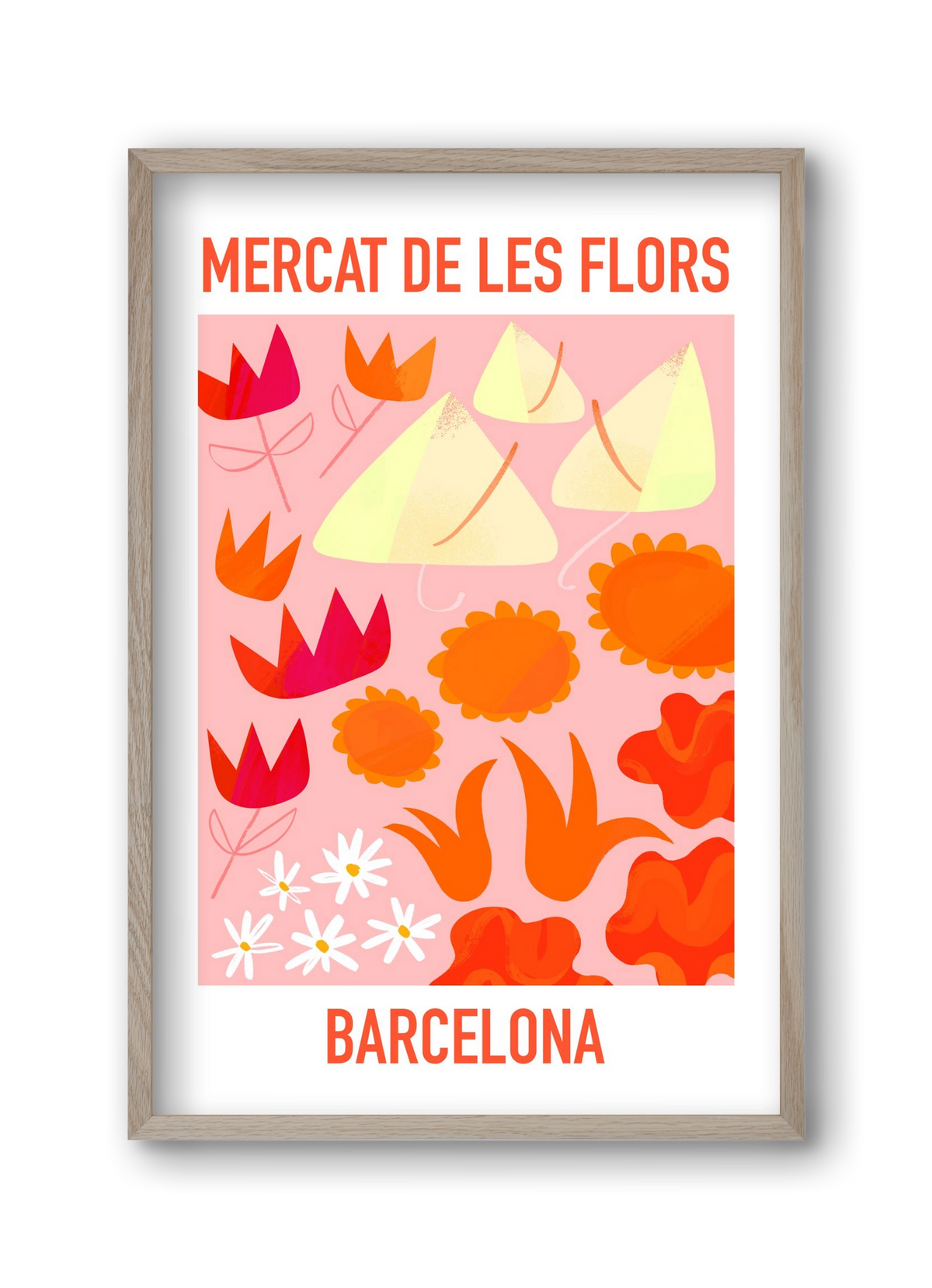 Flower Market Barcelona, 30x45 cm (30x45 cm), Tölgy keret