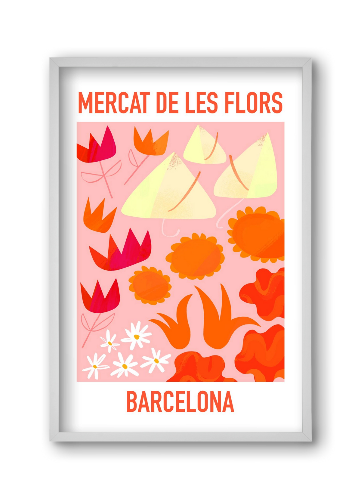 Flower Market Barcelona, 30x45 cm (30x45 cm), Fehér keret