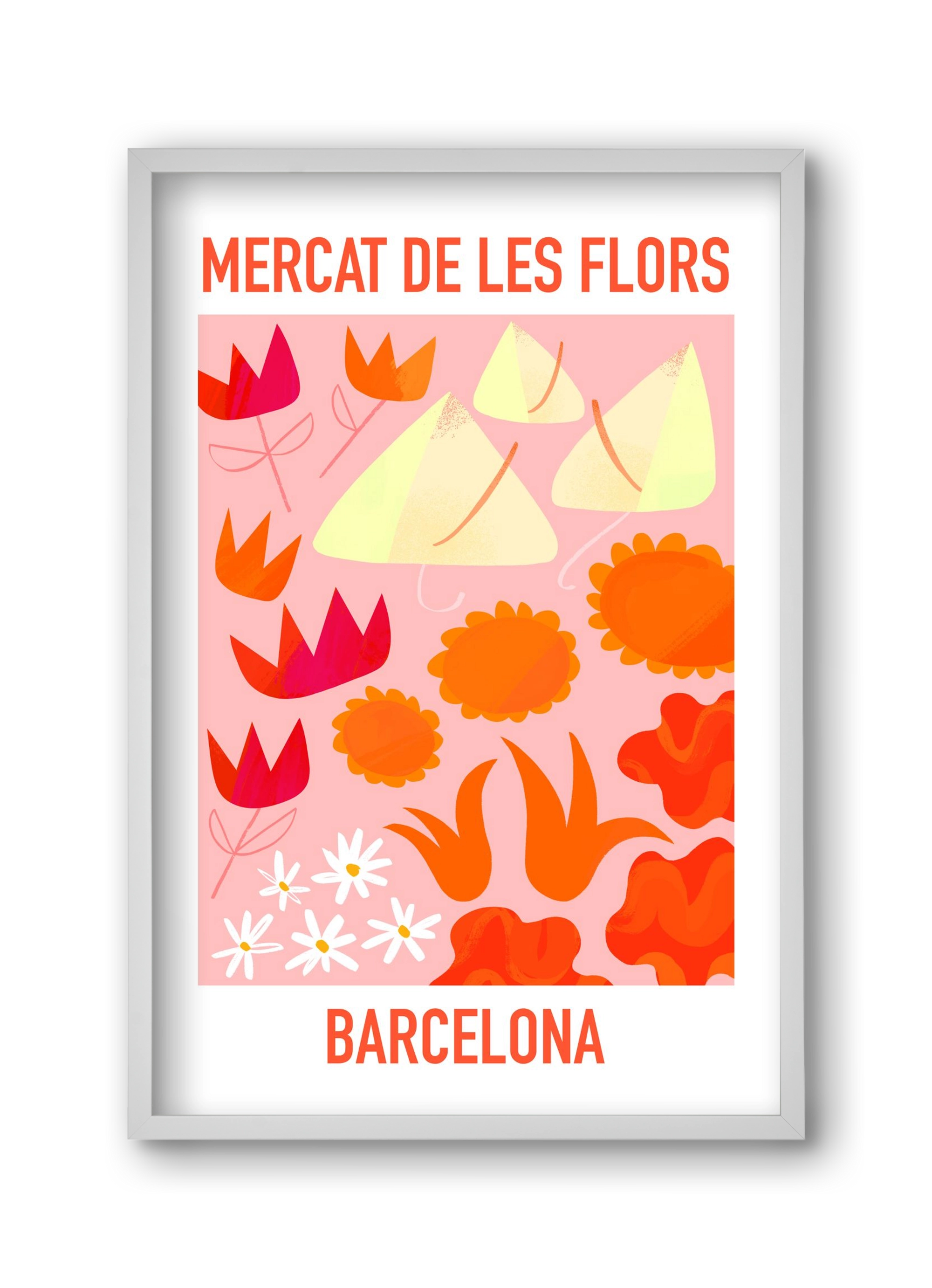Flower Market Barcelona, 30x45 cm (30x45 cm), Fehér keret