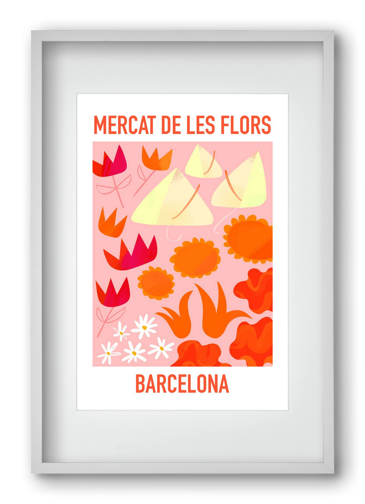 Flower Market Barcelona, 40x60 cm (30x45 cm), Fehér keret, paszpartuval