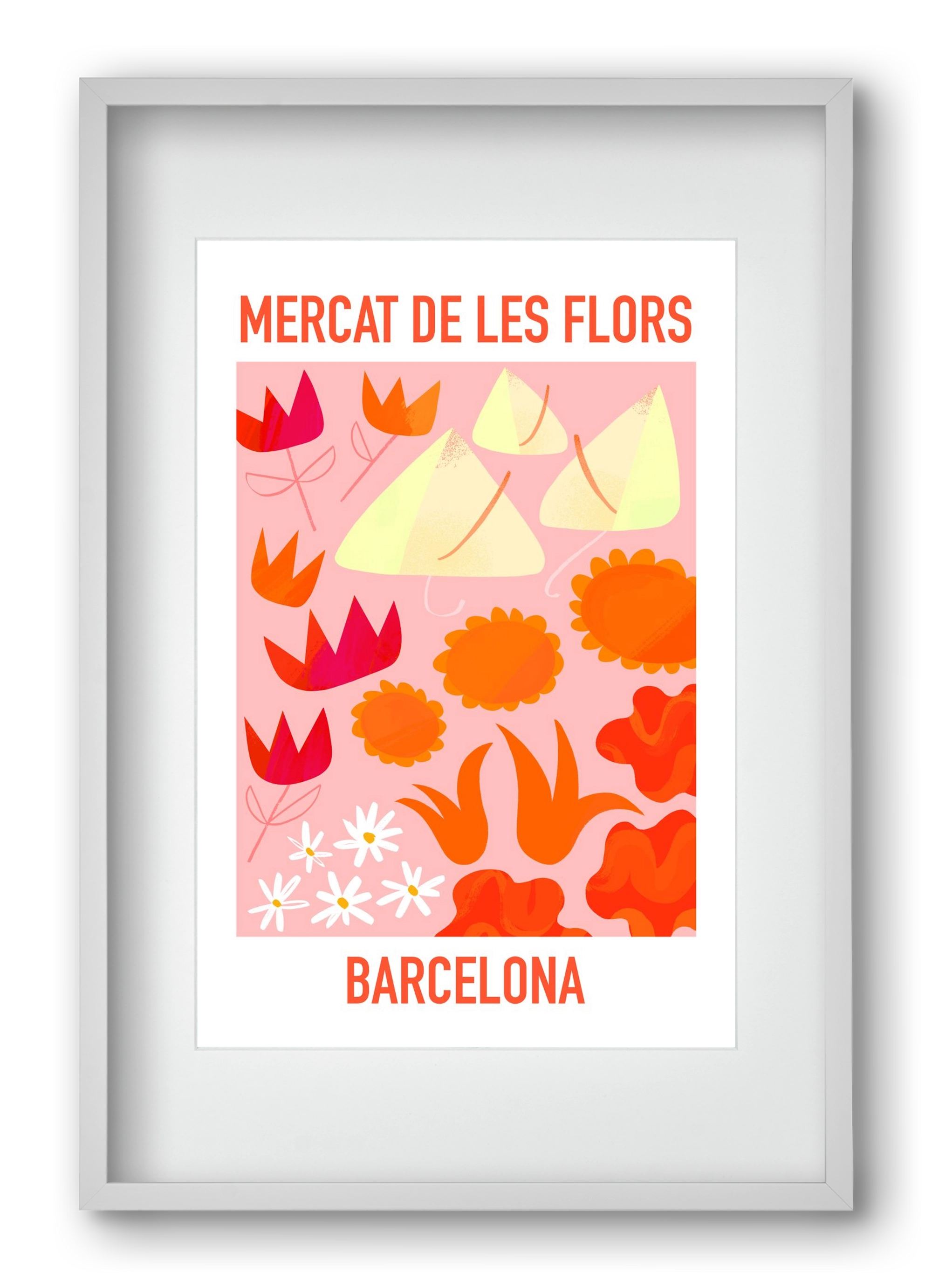 Flower Market Barcelona, 40x60 cm (30x45 cm), Fehér keret, paszpartuval