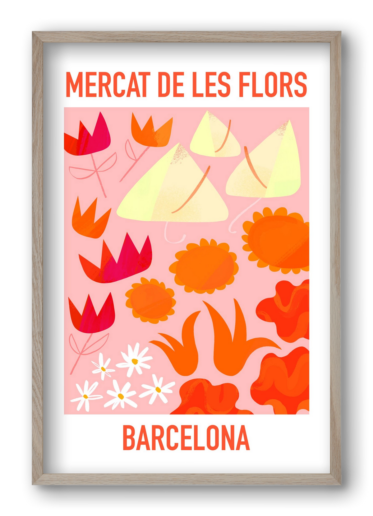 Flower Market Barcelona, 40x60 cm (40x60 cm), Tölgy keret