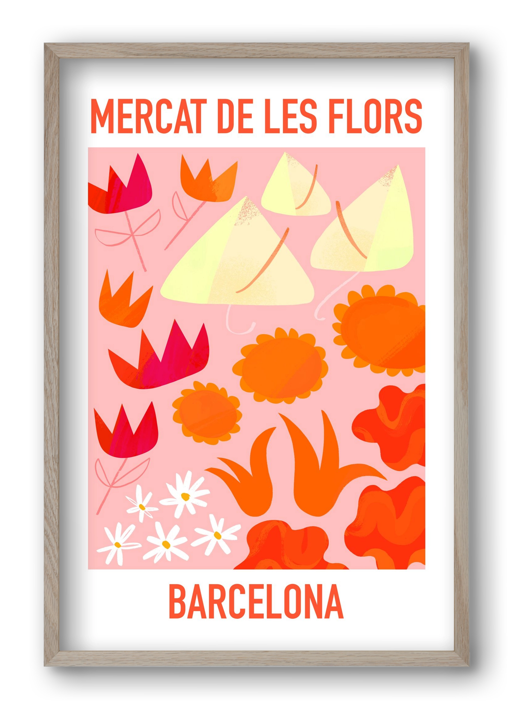 Flower Market Barcelona, 40x60 cm (40x60 cm), Tölgy keret