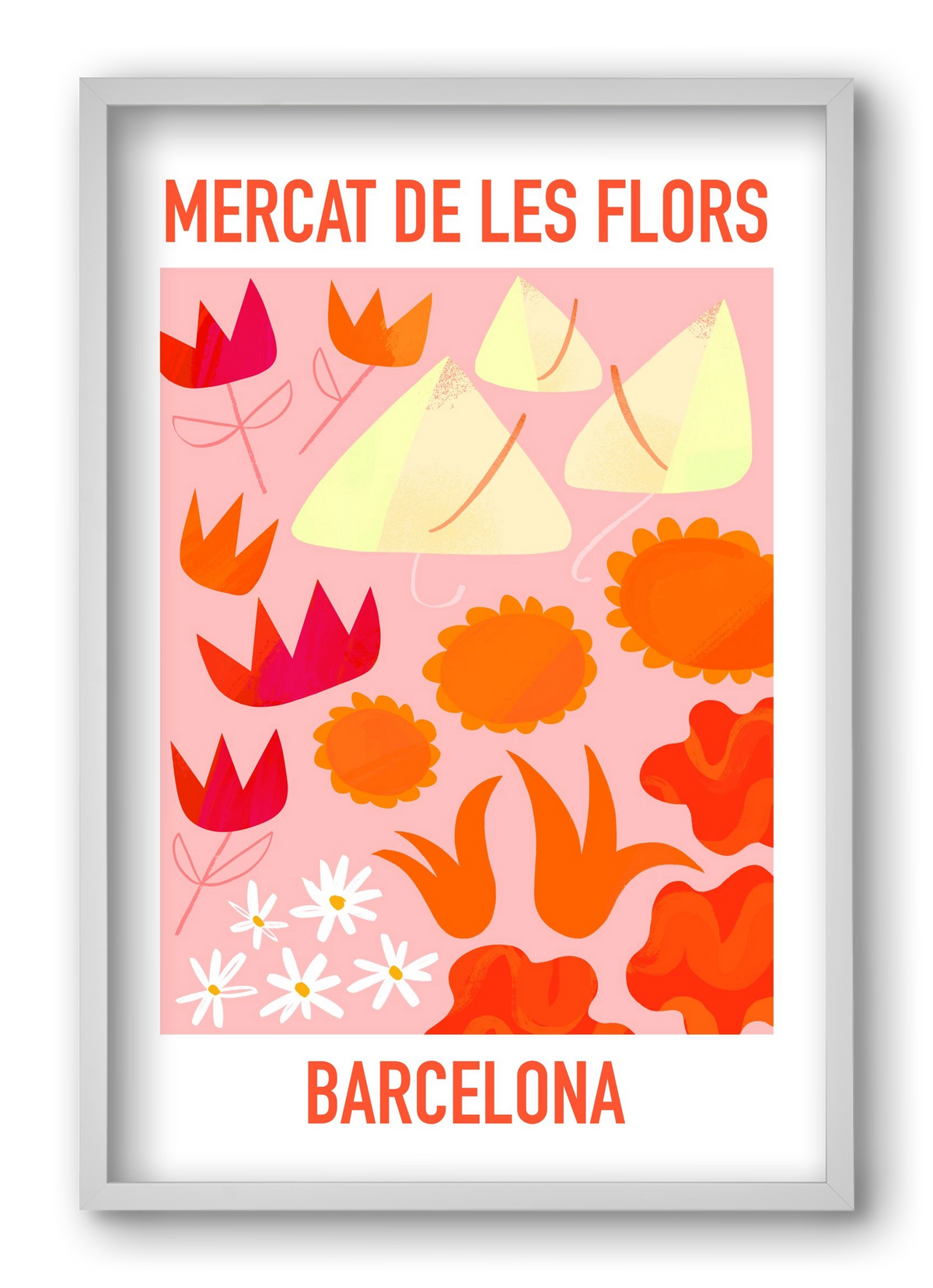 Flower Market Barcelona, 40x60 cm (40x60 cm), Fehér keret