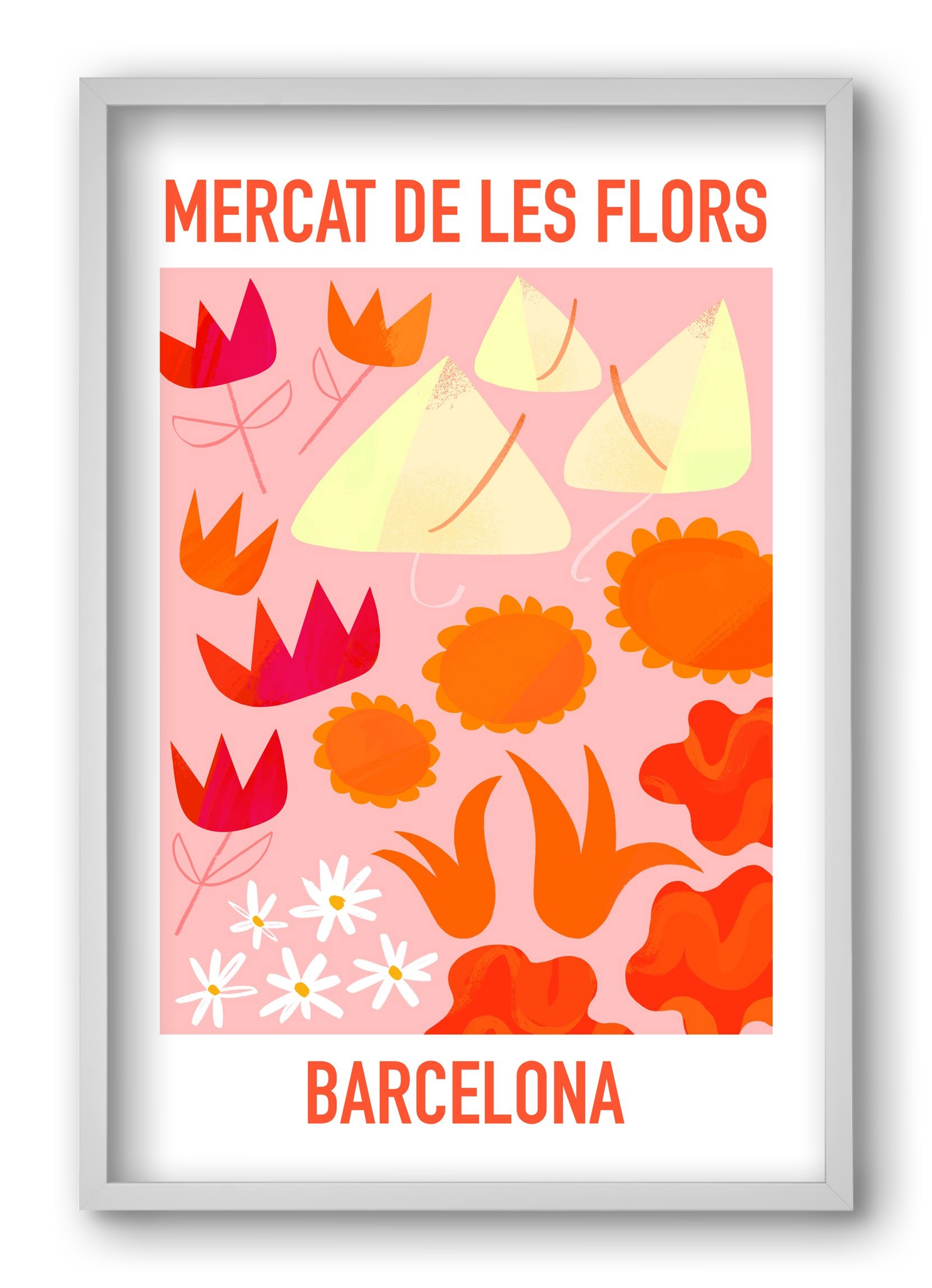 Flower Market Barcelona, 40x60 cm (40x60 cm), Fehér keret