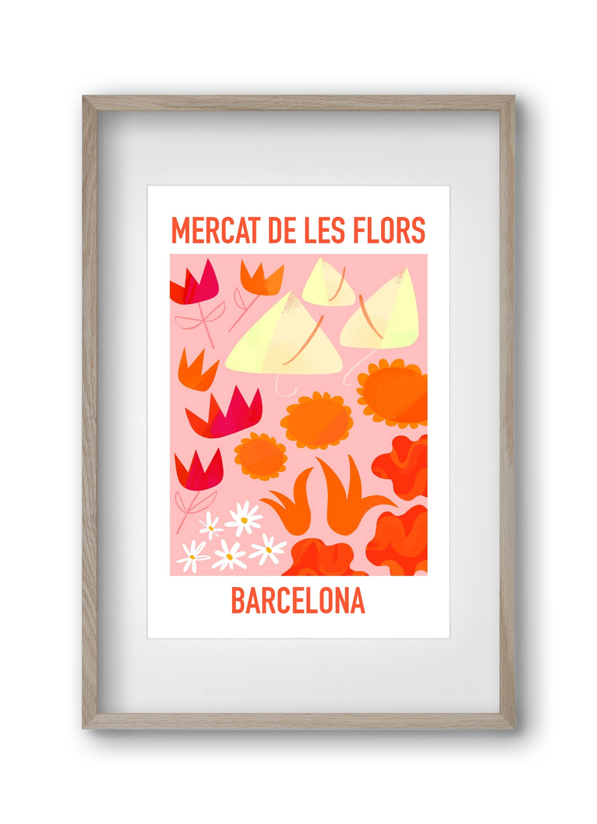 Flower Market Barcelona, 30x45 cm (20x30 cm), Tölgy keret, paszpartuval