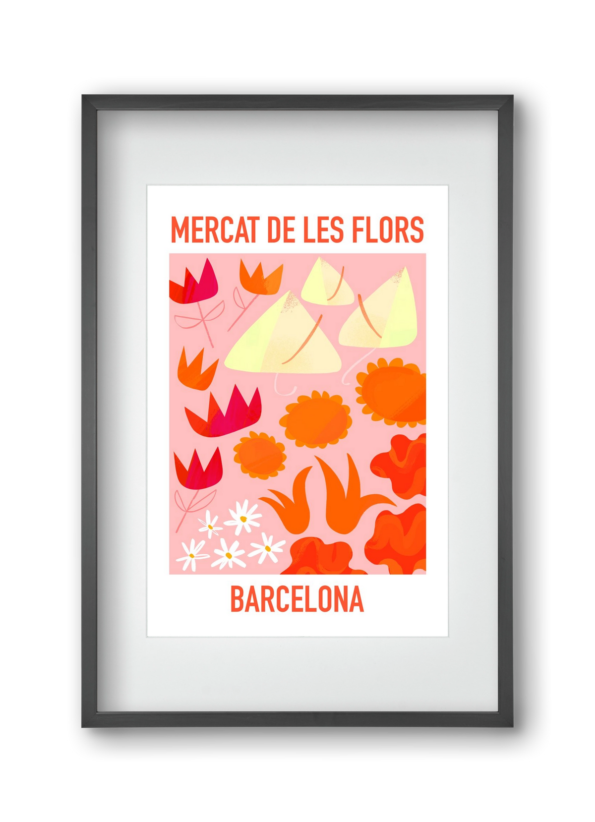 Flower Market Barcelona, 30x45 cm (20x30 cm), Fekete keret, paszpartuval