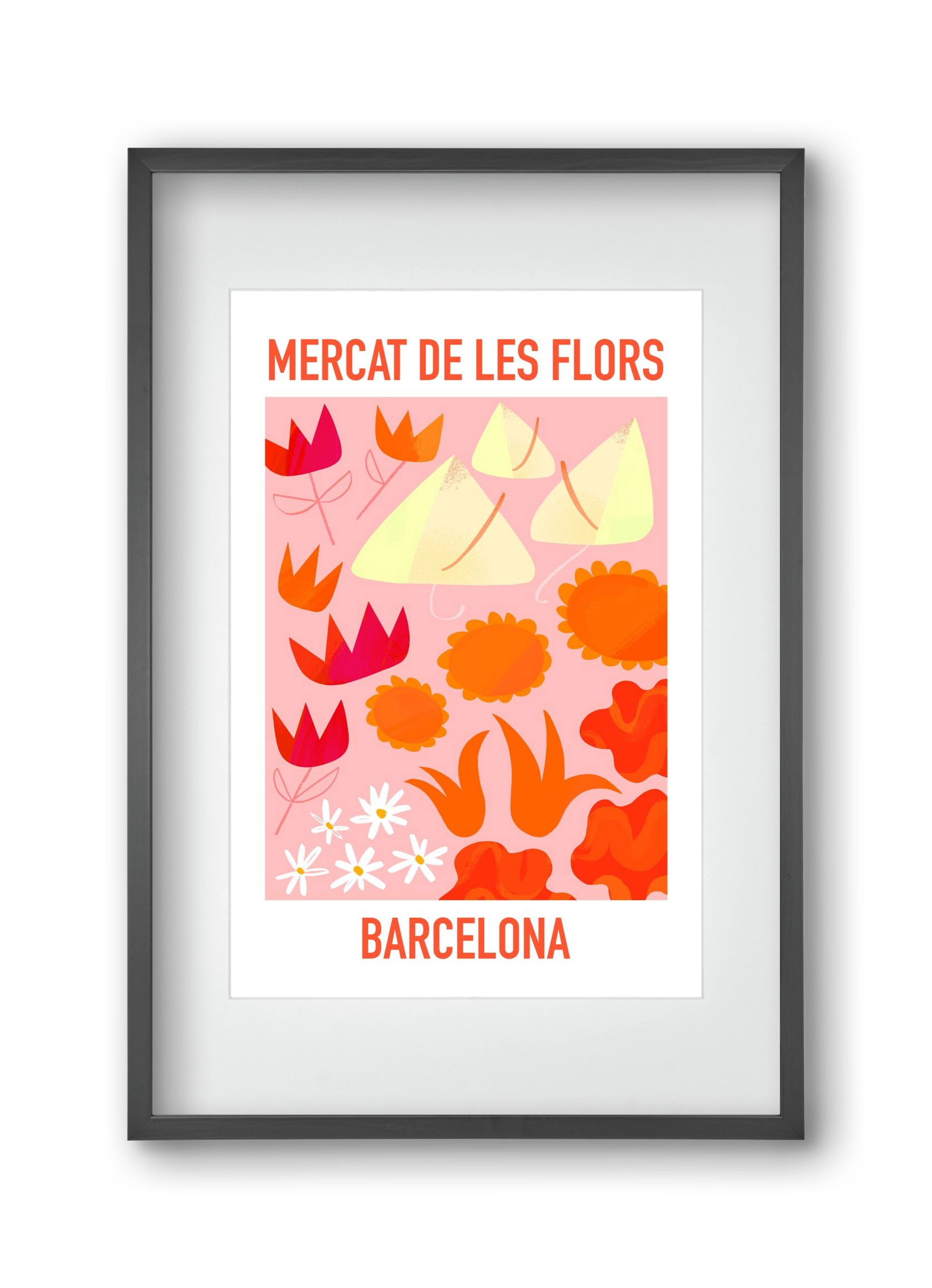 Flower Market Barcelona, 30x45 cm (20x30 cm), Fekete keret, paszpartuval