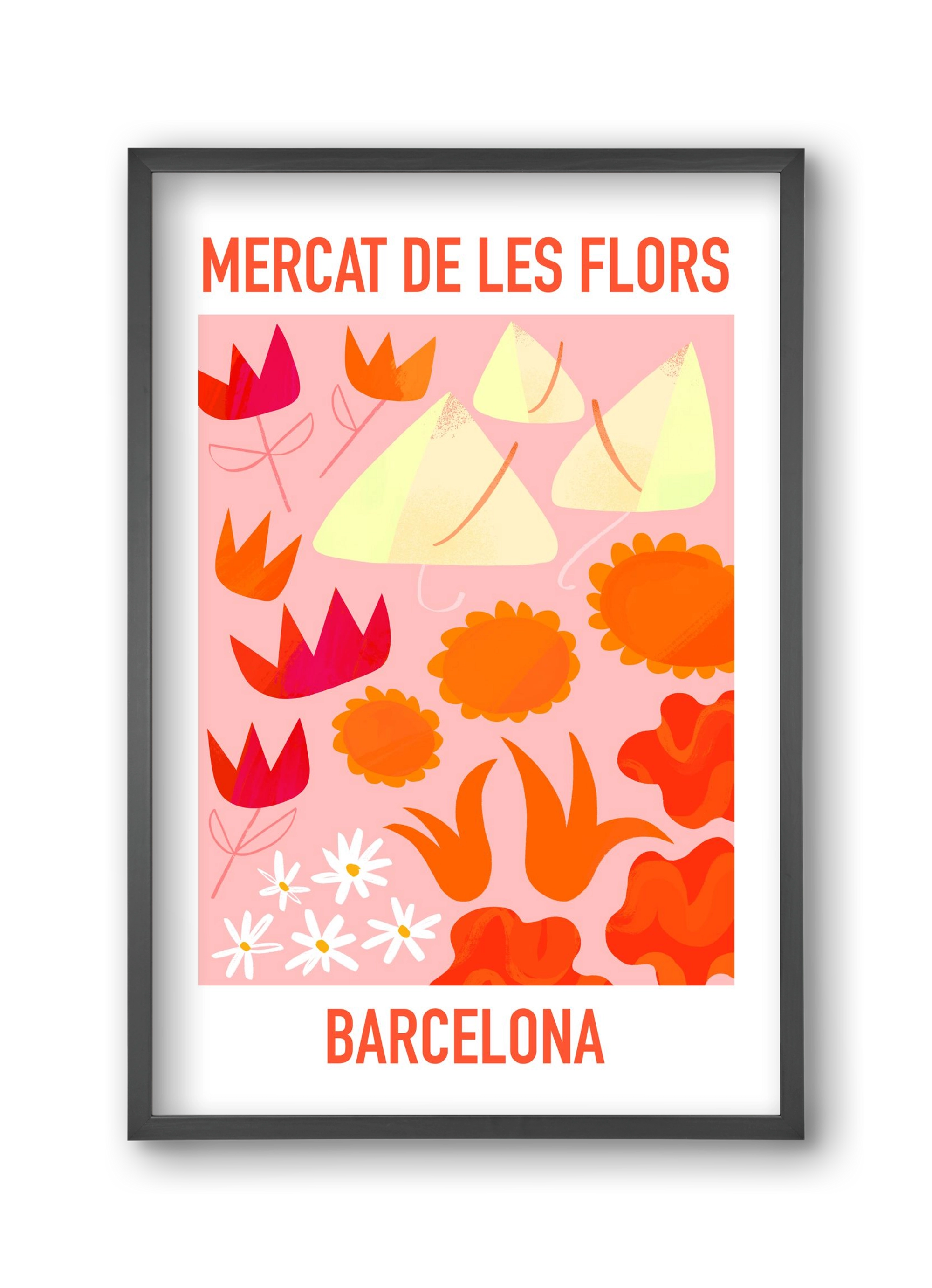 Flower Market Barcelona, 30x45 cm (30x45 cm), Fekete keret