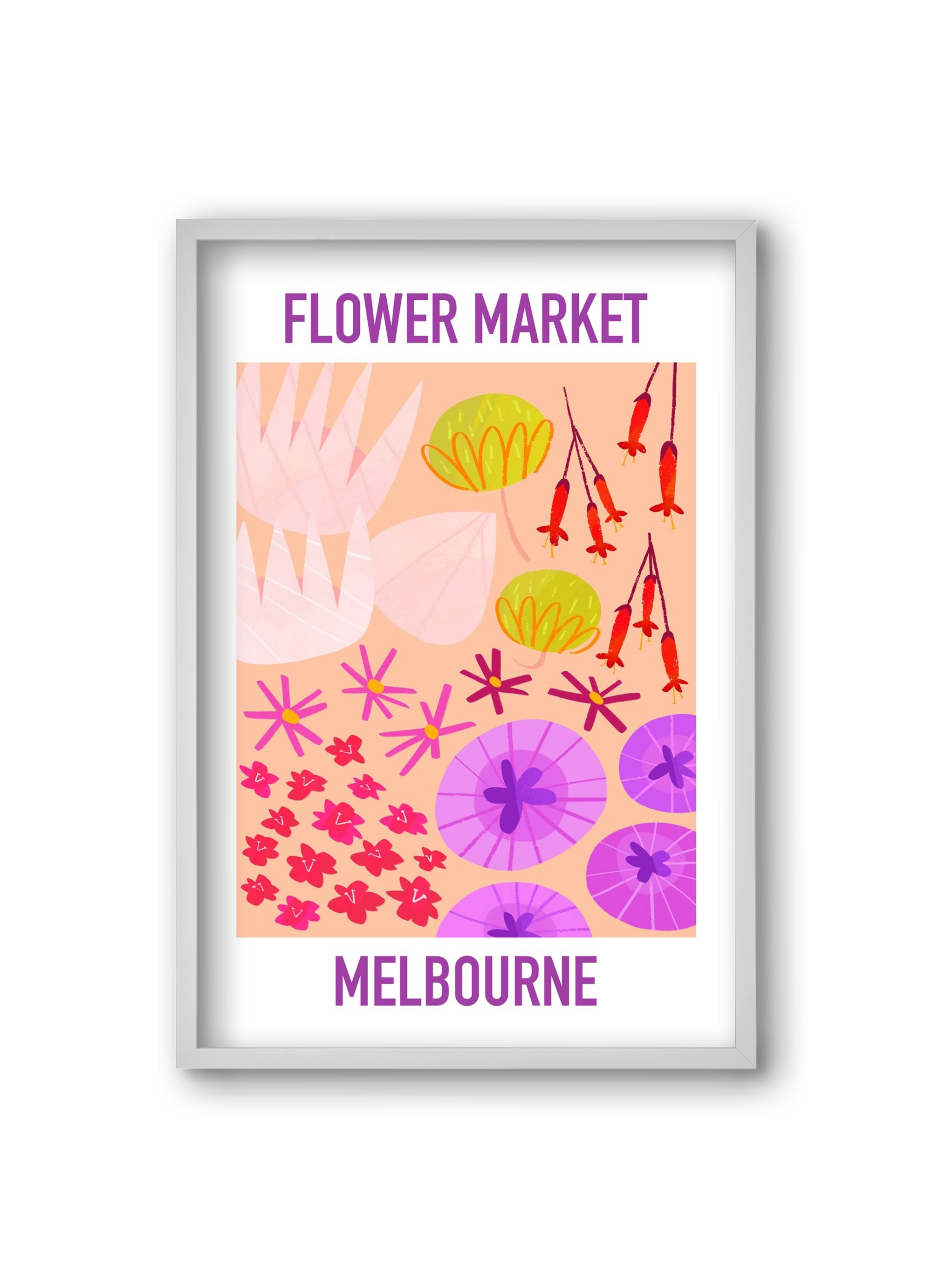 Flower Market Melbourne, 20x30 cm (20x30 cm), Fehér keret