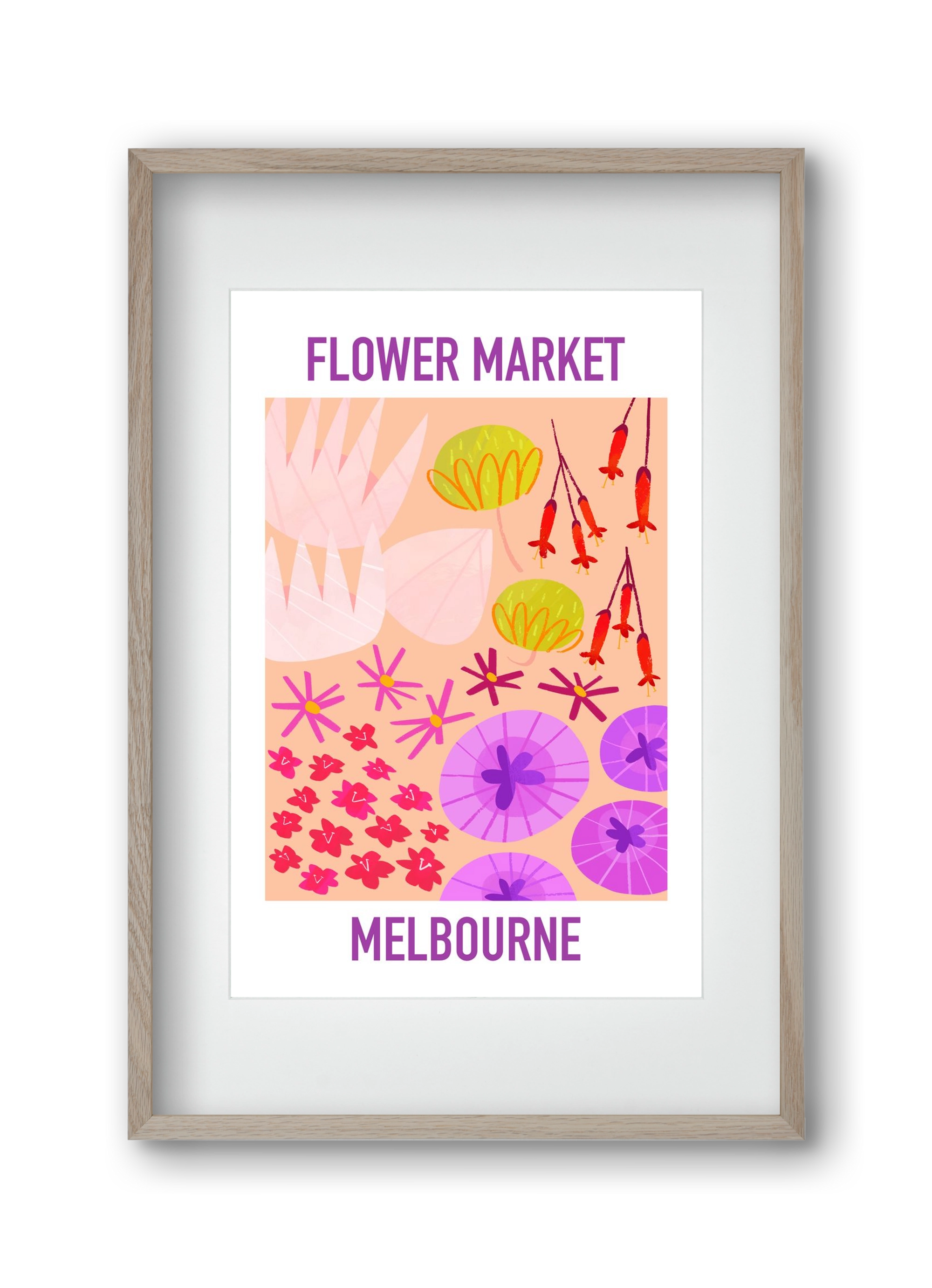 Flower Market Melbourne, 30x45 cm (20x30 cm), Tölgy keret, paszpartuval
